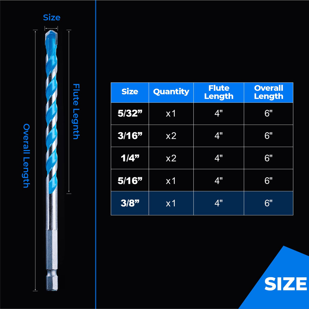 toolant 1/2" Concrete Drill Bit Set & Masonry Drill Bit Set, Shockproof Hex Shank Hammer Drill Bit Set for Glass/Brick/Plastic/Cement/Tile, Industrial Strength Carbide Drill Bit Tip 1/2" Box of 5