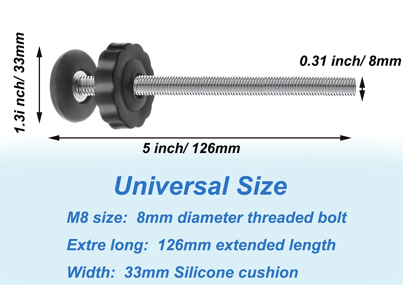 4Pcs Universal Baby Gates Threaded Spindle Rod, M8 (8mm) Replacement Bolt Part for Pet Pressure Mounted Safety Gates, Extra Long Baby Tension Gate Extender (Black)