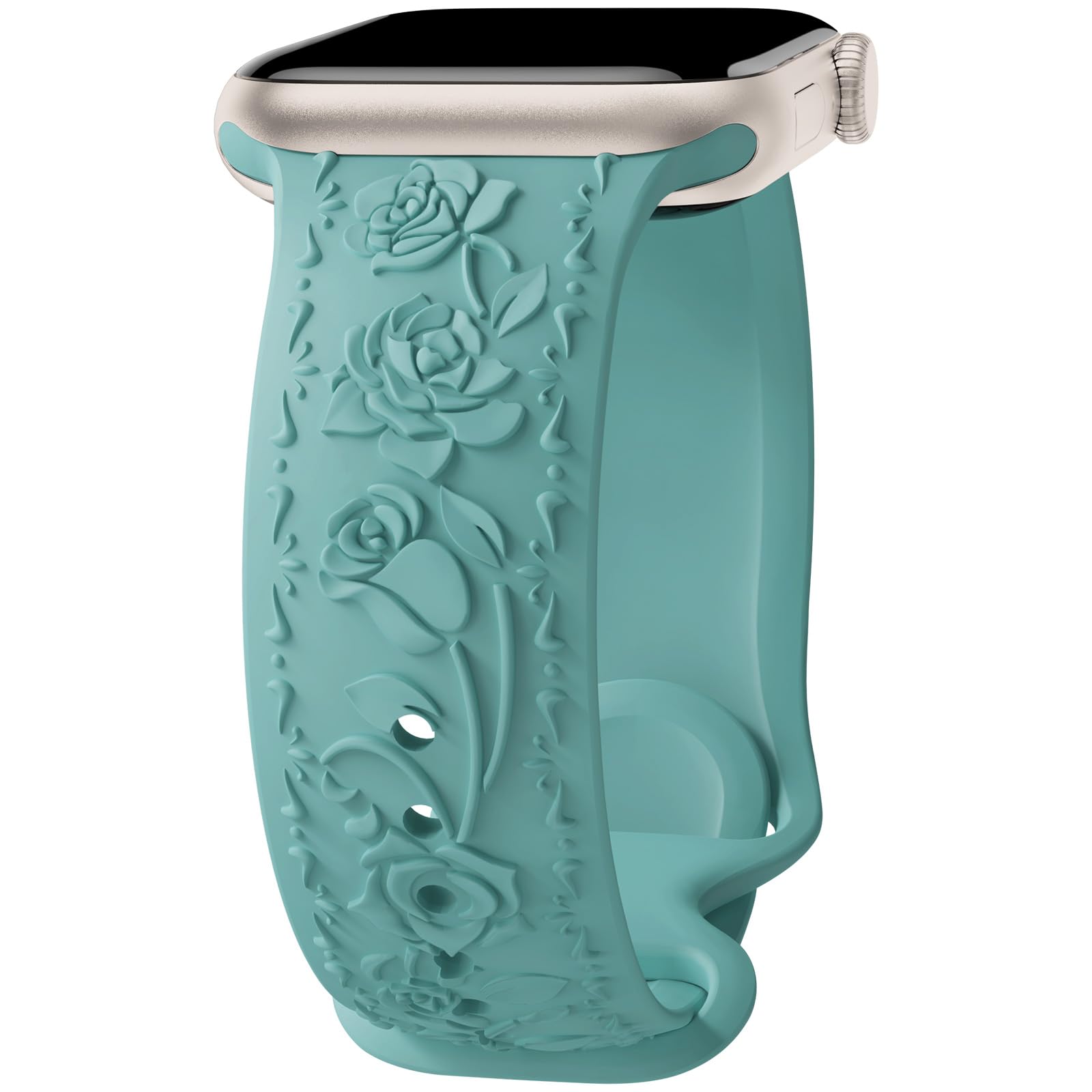 Floral Engraved Band Compatible with Apple Watch Band 40mm 41mm 38mm 42mm 44mm 45mm 46mm 49mm Women, Soft Silicone Cute Embossed Flower Strap for iWatch Band Series SE Ultra 11 10 9 8 7 6 5 4 3 2 1