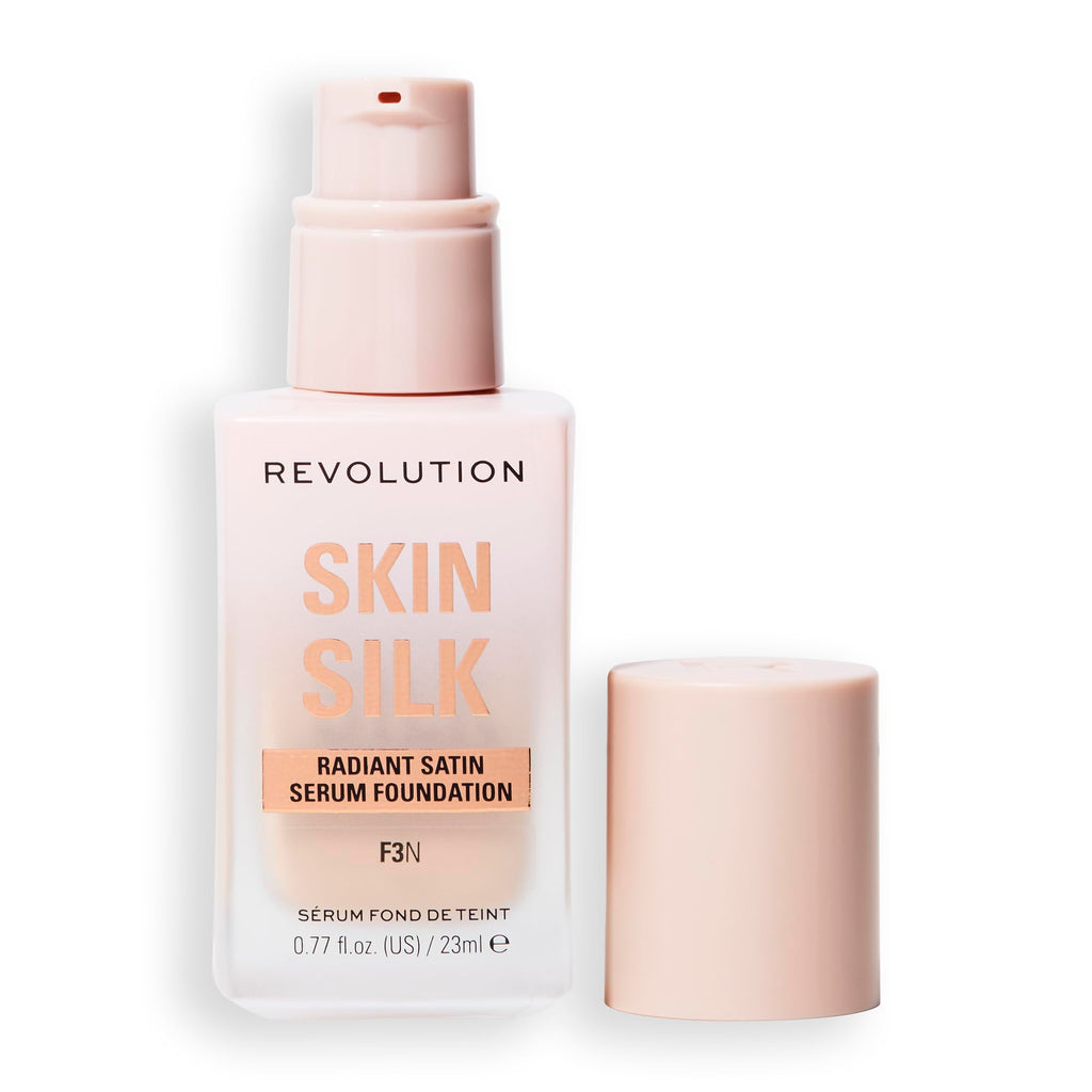 Revolution Skin Silk Radiant Satin Serum Foundation, Buildable Coverage with Hydrating Hyaluronic Acid for a Natural Finish, Vegan & Cruelty-Free, F0.5C Fair Skin Tones, 0.77 fl oz