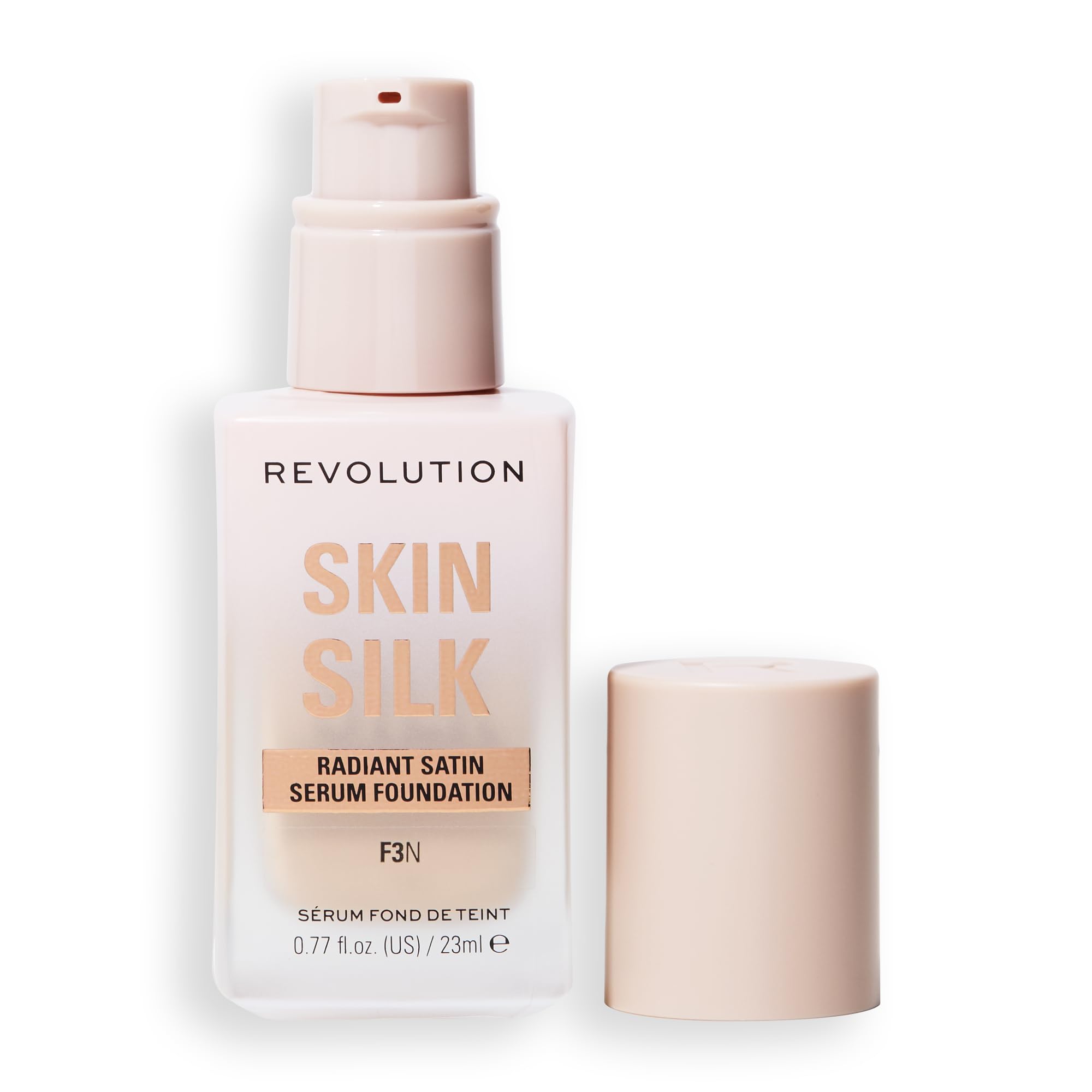 Revolution Skin Silk Radiant Satin Serum Foundation, Buildable Coverage with Hydrating Hyaluronic Acid for a Natural Finish, Vegan & Cruelty-Free, F0.5C Fair Skin Tones, 0.77 fl oz
