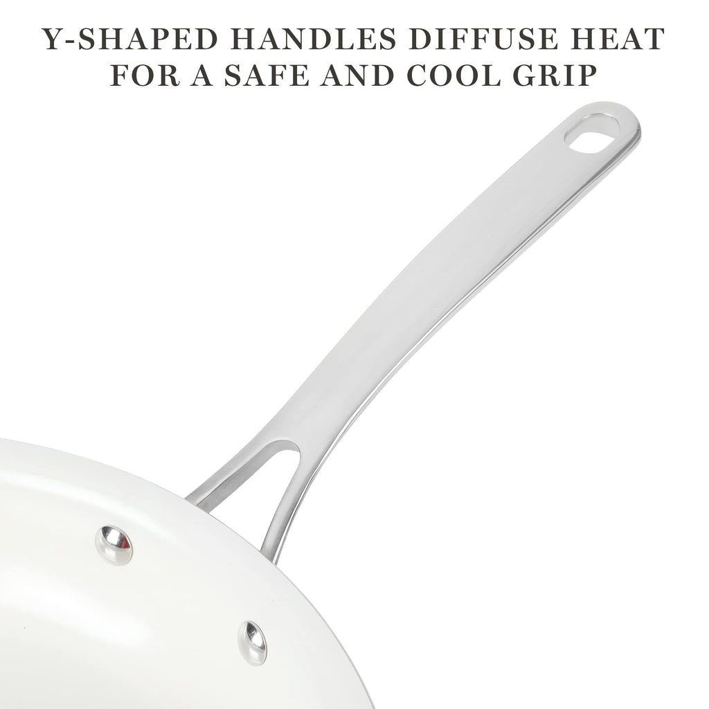 Martha Stewart Lockton Premium Nonstick PFA Free Ceramic Interior 10 Piece Enamel Heavy Gauge Aluminum Pots and Pans Cookware Set - Butter Cream