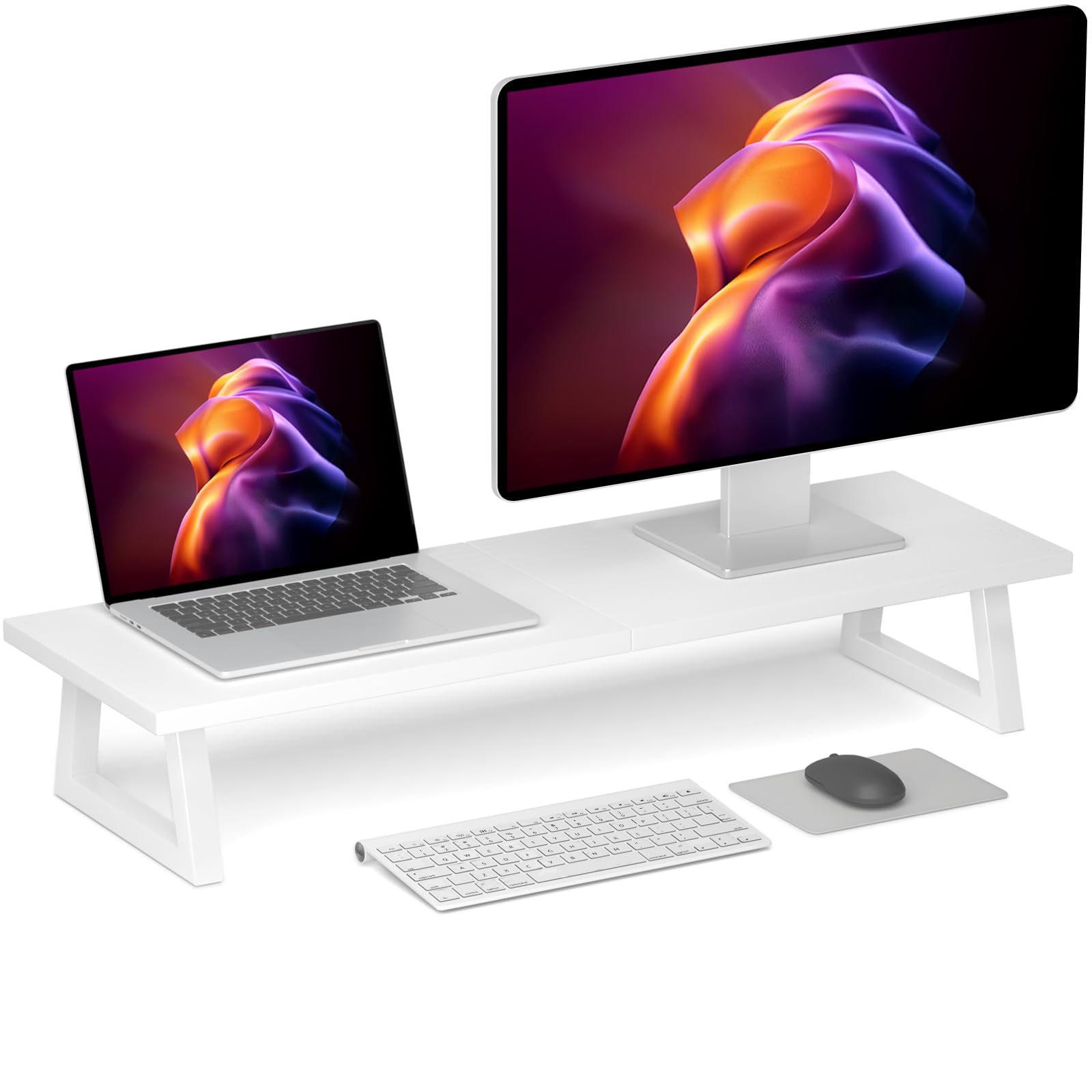 TEAMIX 31.5 inch Dual Monitor Riser, Long Black Monitor Stand Riser Wide TV Stand Riser Monitor Stand for 2 Monitors Wood & Steel Desktop Riser Desk Organization Home Office