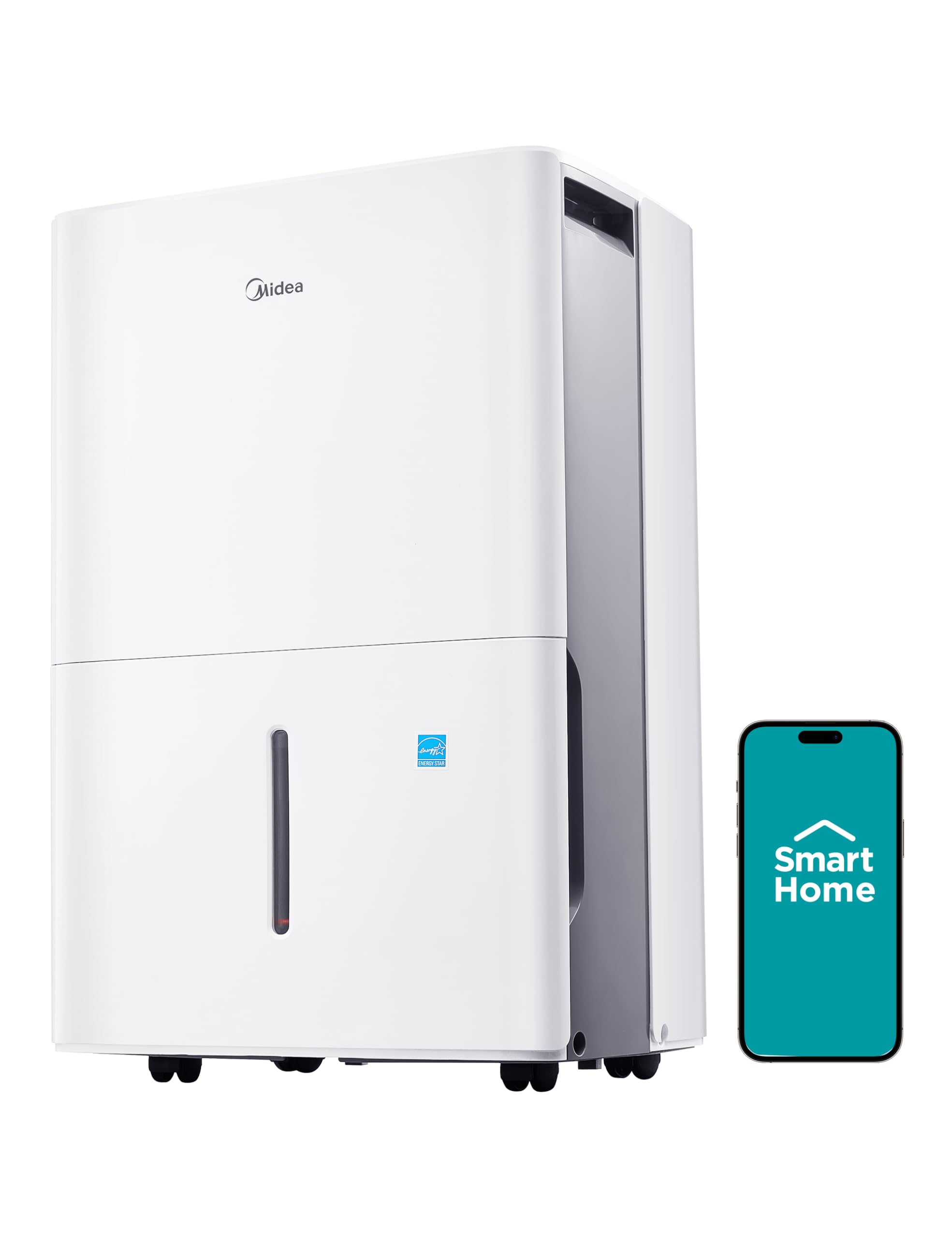 Midea 4,500 Sq. Ft. Energy Star Certified Dehumidifier with Pump Included Wi-Fi Enabled 50 Pint 2025 DOE - Ideal for Basements, Large & Medium Sized Rooms, and Bathrooms