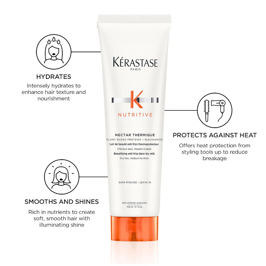 Kerastase Nectar Thermique Heat Protecting Cream - Anti-Frizz, Softness & Shine, Heat Protection, With Niacinamide, For Medium to Thick Dry Hair