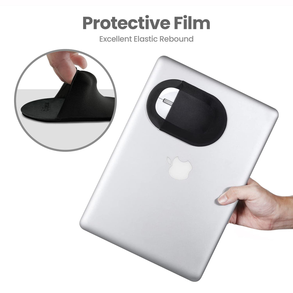 Epessa Universal Stick-On Mouse Pouch, Holder for Wireless Mouse, Sleeve for Laptop, Reusable Adhesive, No Glue Residue, Compatible with iPad or MacBook (Black)