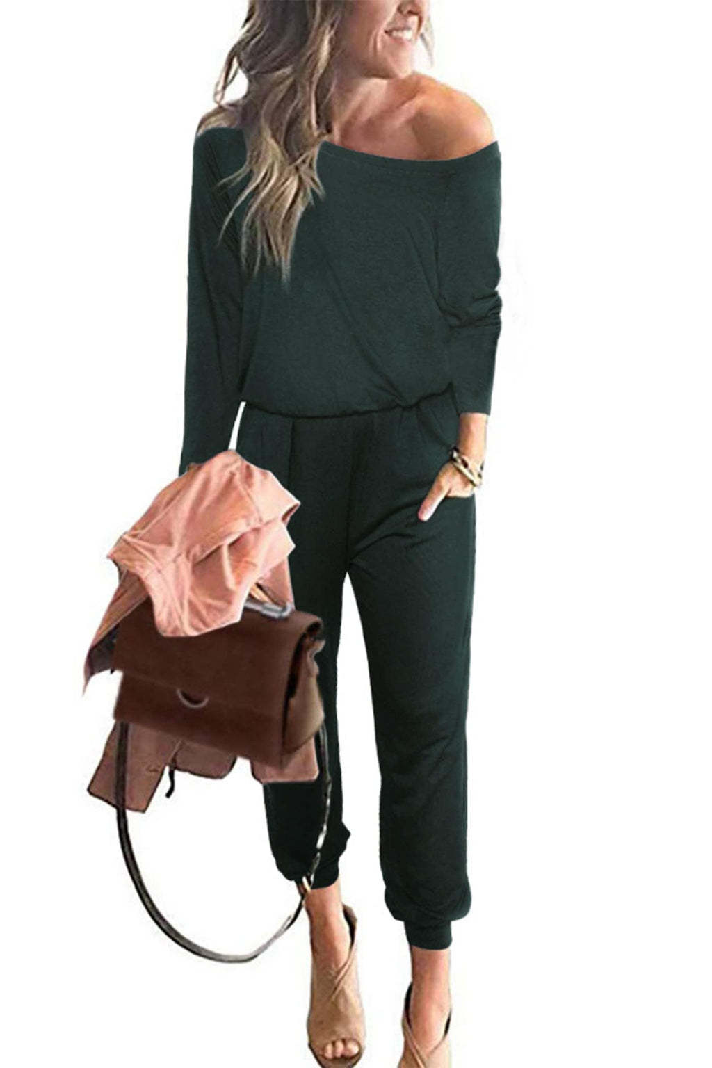 PRETTYGARDEN Jumpsuits for Women Casual 2026 Fall Long Sleeve Off Shoulder Rompers One Piece Travel Outfits Fashion Clothing