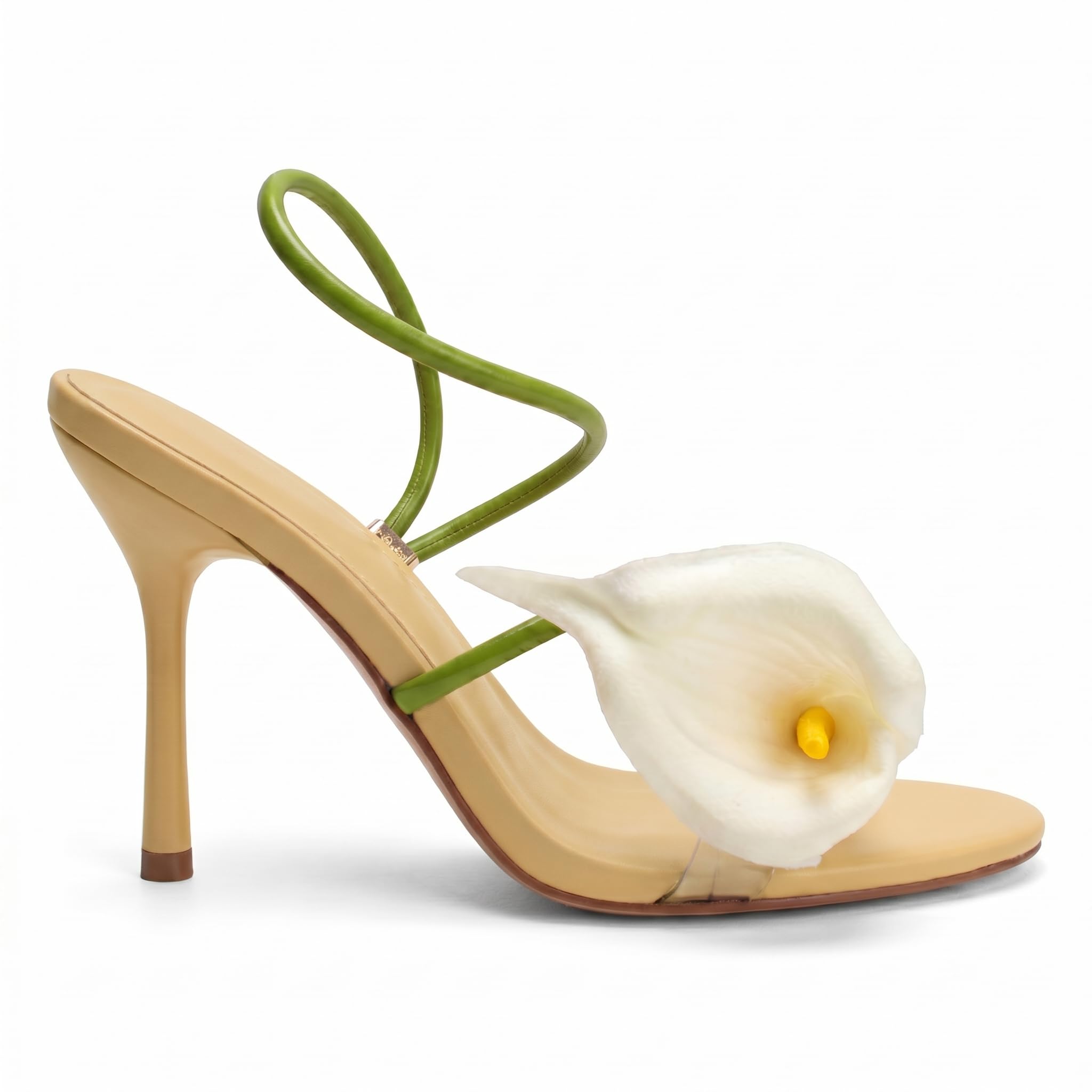 Flower High Heels for Women Calla Lily Open Toe Floral Stilettos Heels Sexy Strappy Wedding Birthday Dressy Heeled Sandals