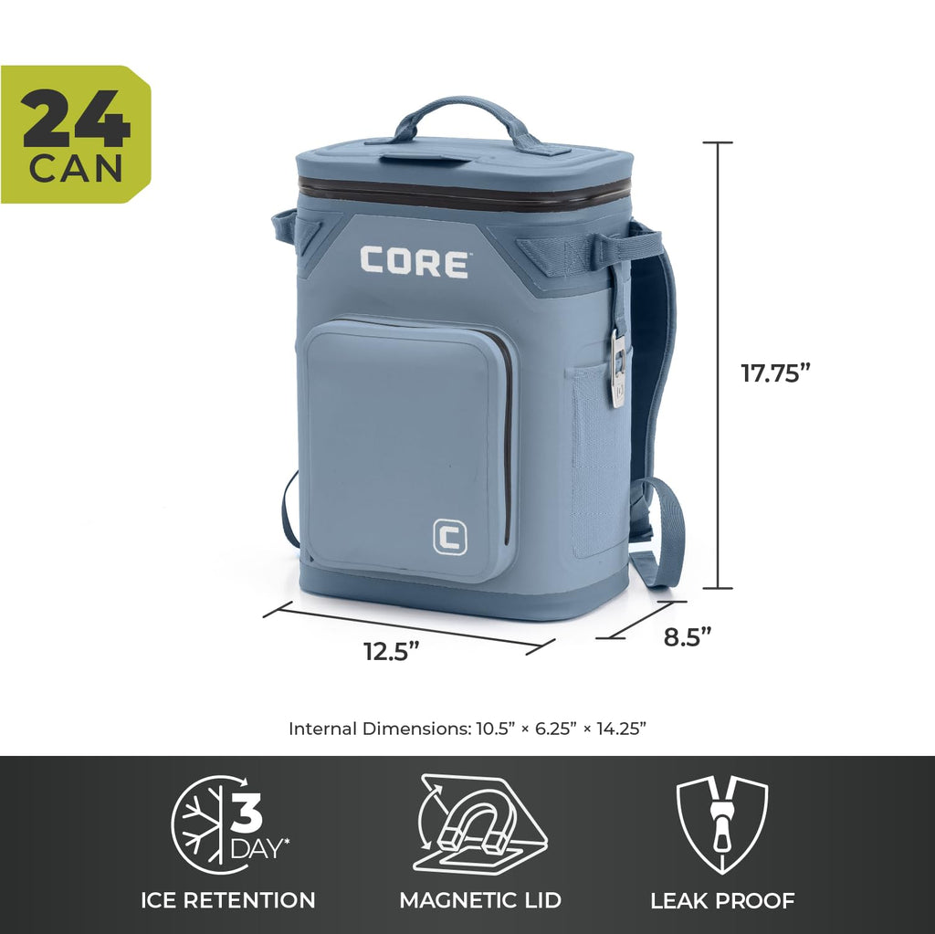 CORE Magnetic Leak Proof Soft Cooler with Waterproof Zipper | Insulated Bag Portable Ice Chest Box | Best Soft Cooler for Food & Beverages for Tailgating, Car Camping, Travel, and Family Beach Picnics