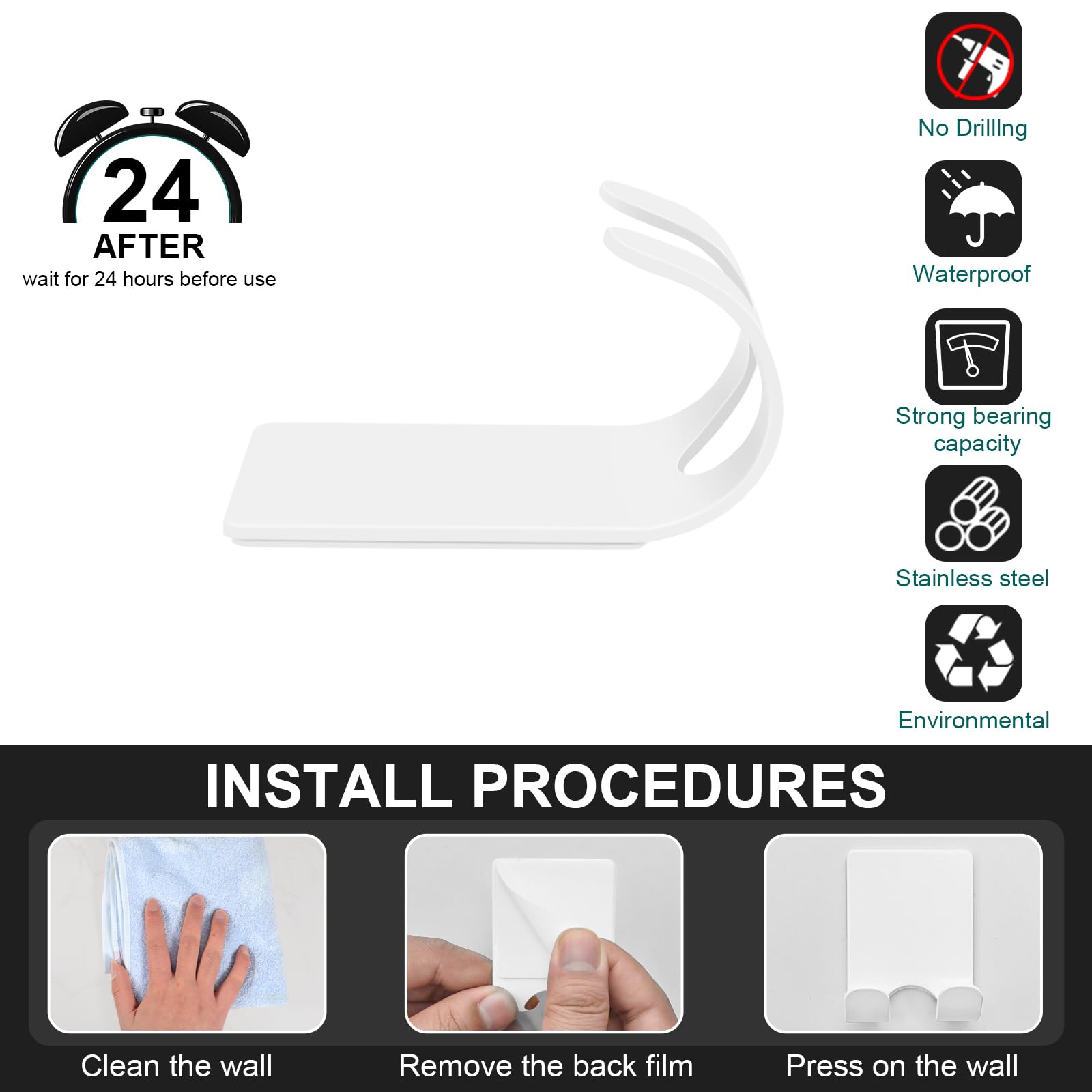 CGBE Shower Holders for Razors, 2 Pack Squeegee Holder and 2 Pack Razor Holder, Razors Holder for Shower Heavy Duty Waterproof Hook for Squeegee Loofah - Black