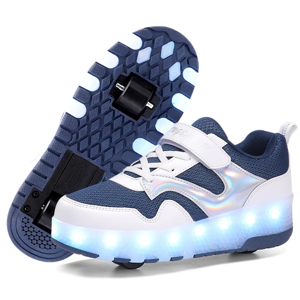 Roller Shoes Girls Sneakers USB Rechargeable 2 Wheels Shoes Roller Skates for Beginner Trainers 16 Modes LED Light Up Flashing Sneaker for Unisex Kids Skate Boys Stylish Footwear Gifts