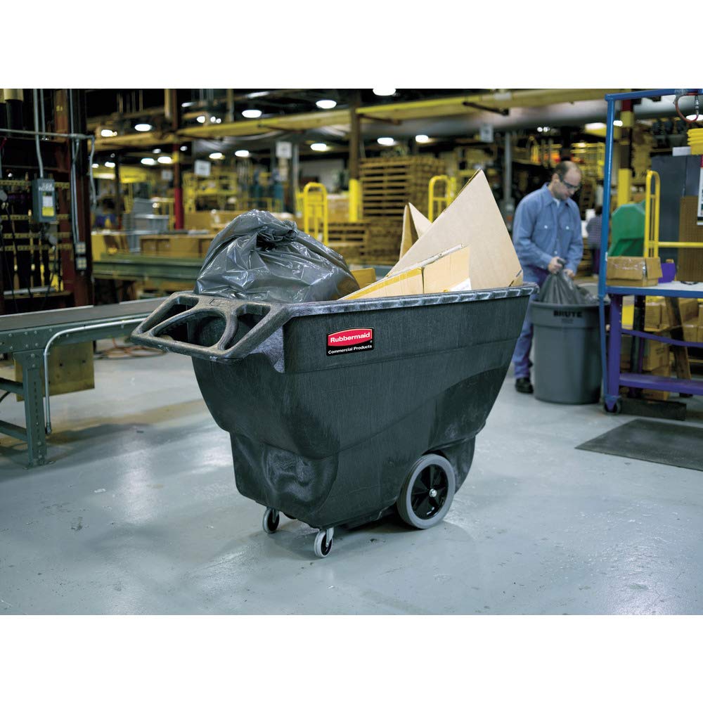 Rubbermaid Commercial Products Tilt Dump Truck, 1 Cubic Yard, 2100 lb Capacity, Black, Heavy Load Capacity with Wheels, Trash Recycling Cart for Office/Warehouse/Facility Management