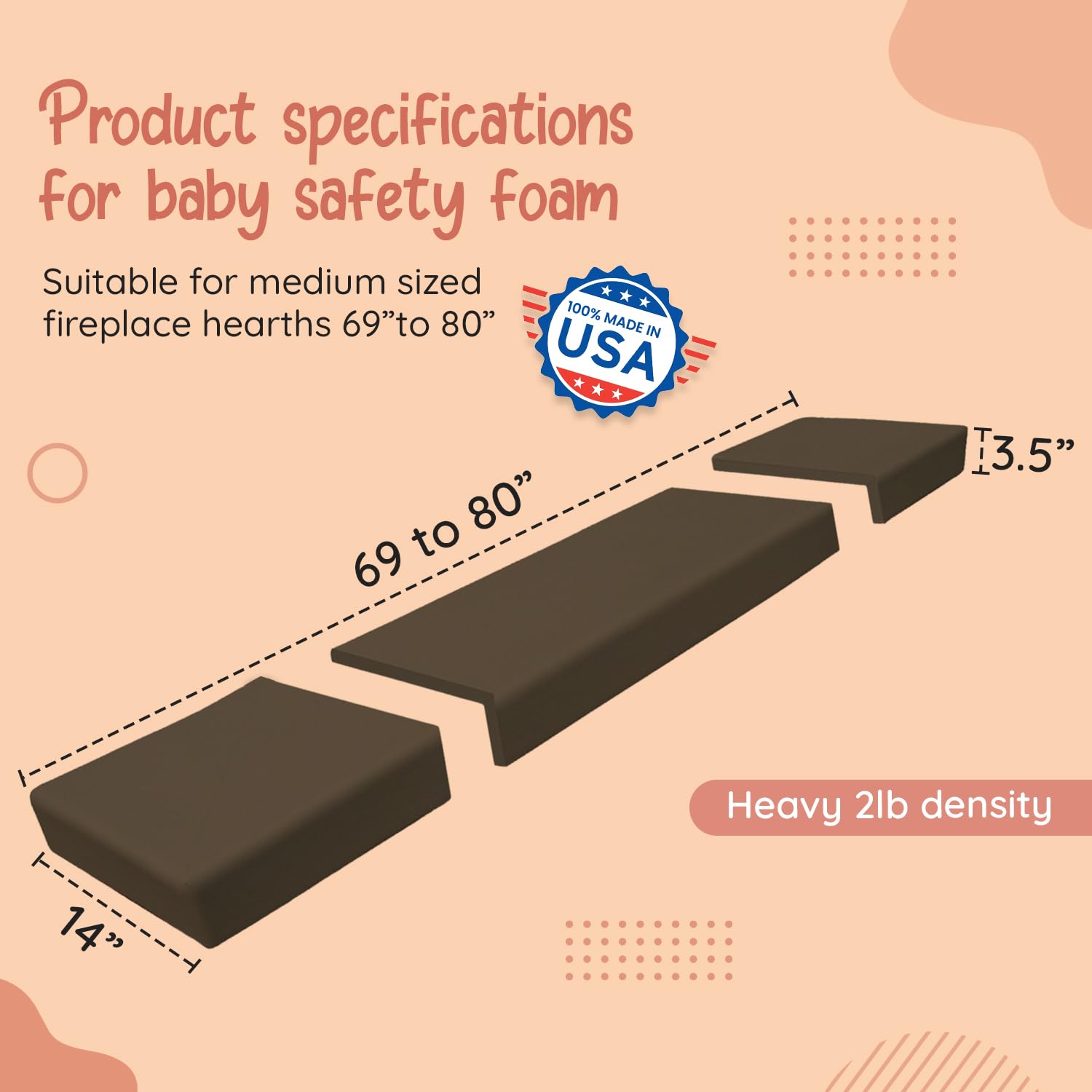 Soft Seat Edge Cushion Fireplace Hearth Guard Bumper Pad Child Proof Padding (Small, Brown-fits Width from-0"-68")