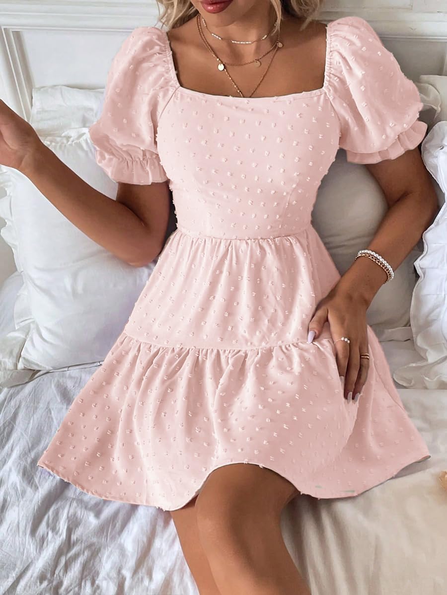 Narecte Summer Dresses for Women 2026,Tie Backless Swiss Dot Mini Dress,Ruffle Hem Flowy Casual Dresses