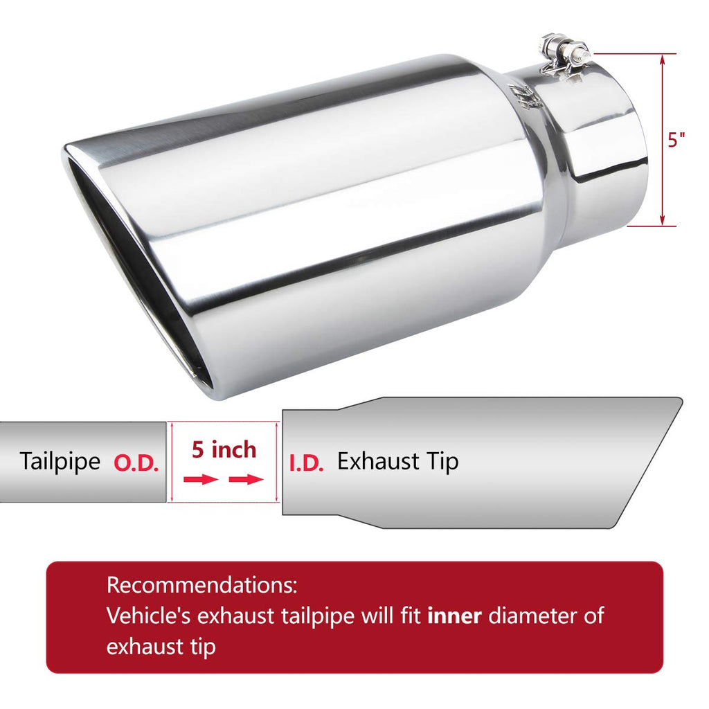 LCGP 5" Inlet Exhaust Tip, 6" Outlet 15" Long Bolt On Stainless Steel Diesel Exhaust Tailpipe Black