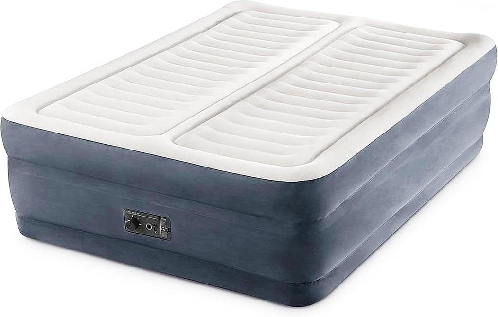 Intex 64953E 22in King Dura-Beam Fiber-Tech Deluxe Dual Zone High-Rise Inflatable Air Mattress with Built in Pump for Travel and Camping