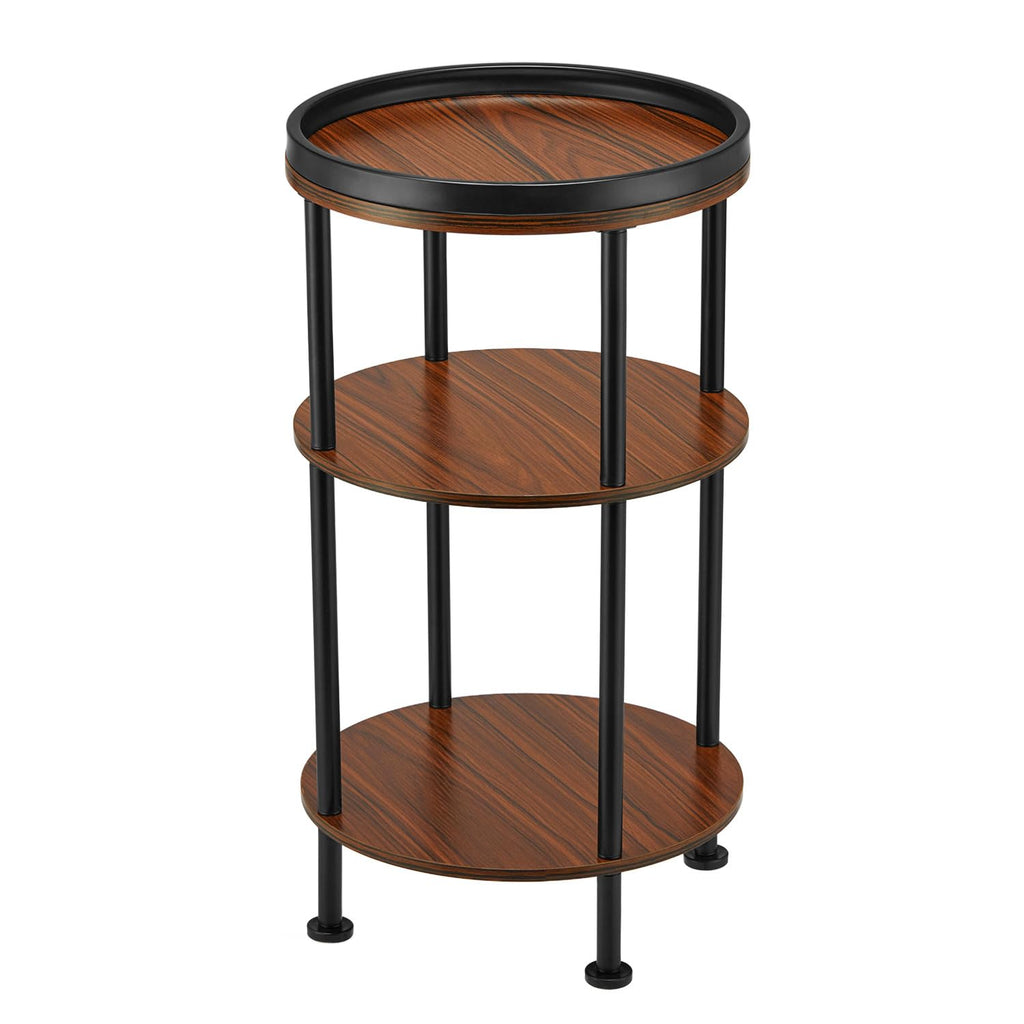Small Round Side Table with Charging Station for Small Spaces, 3-Tier Accent Table with USB Ports & Power Outlets, Sofa Corner Tea Table for Living Room Nightstand Bedroom Apartment (Black)