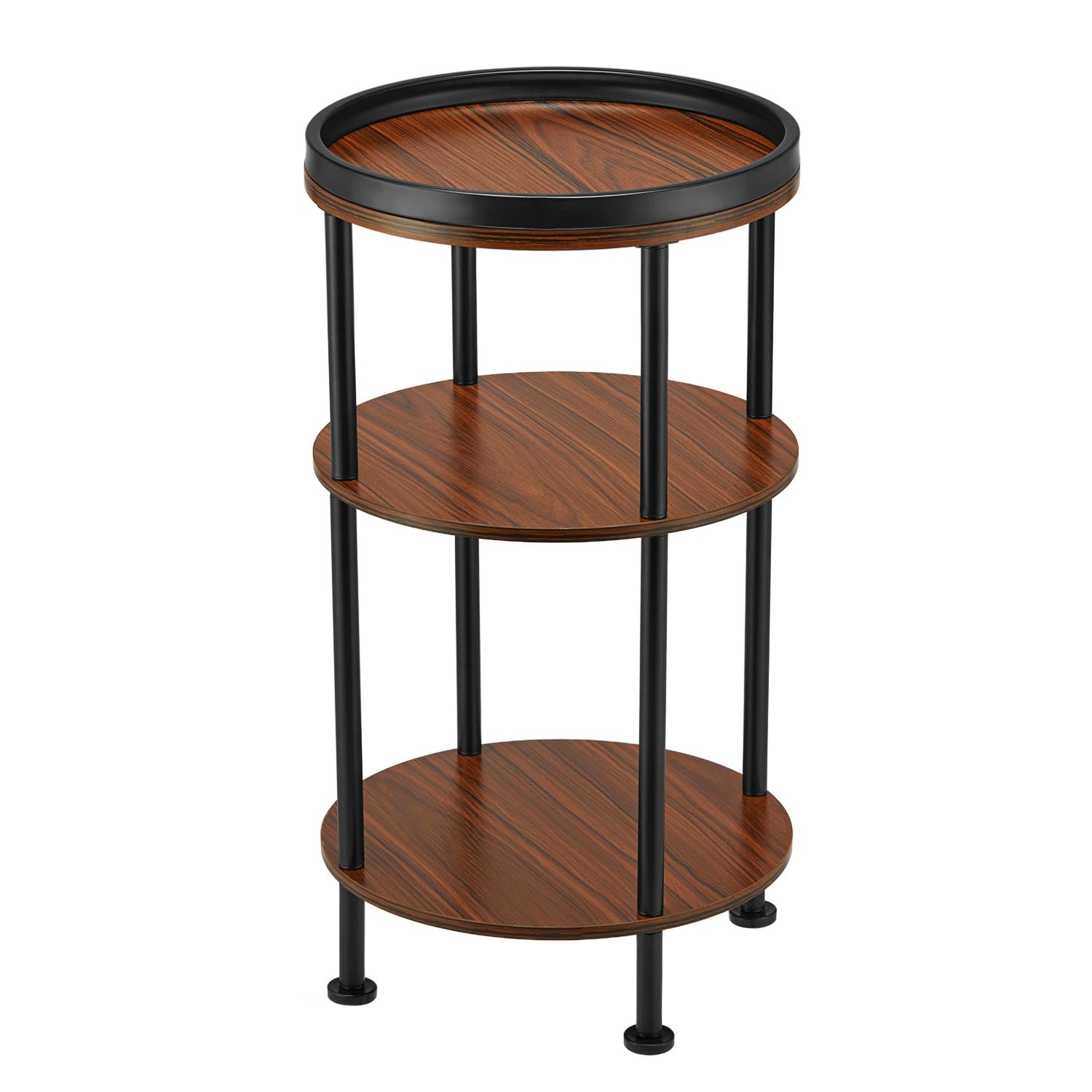 Small Round Side Table with Charging Station for Small Spaces, 3-Tier Accent Table with USB Ports & Power Outlets, Sofa Corner Tea Table for Living Room Nightstand Bedroom Apartment (Black)
