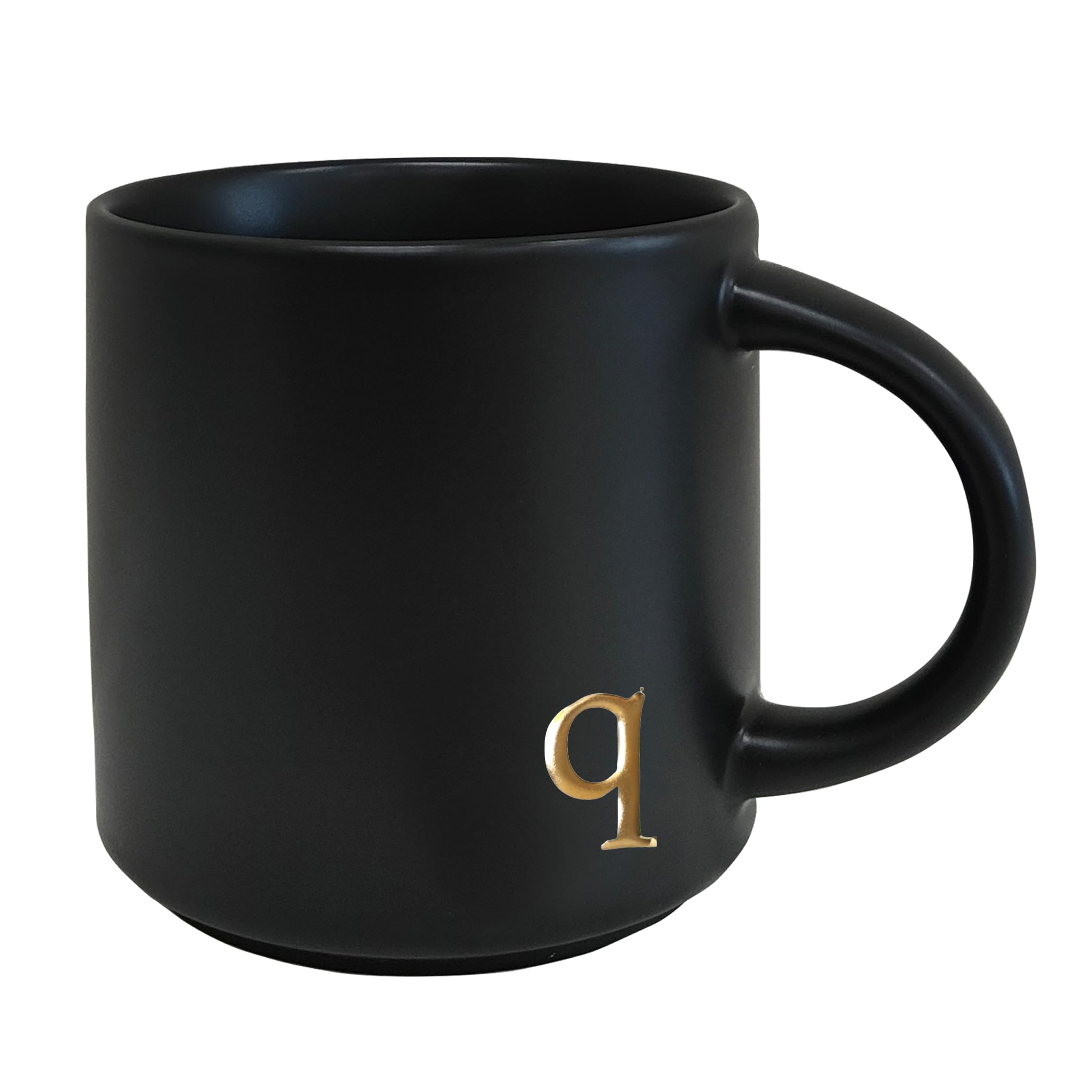COLLECTIVE HOME - Black Monogram Ceramic Mugs, 15 oz Golden Initial Coffee Cups, Elegant Alphabet Tea Mugs, Personalized Halloween Mug with Gift Box, Perfect for Office and Home Décor (a)