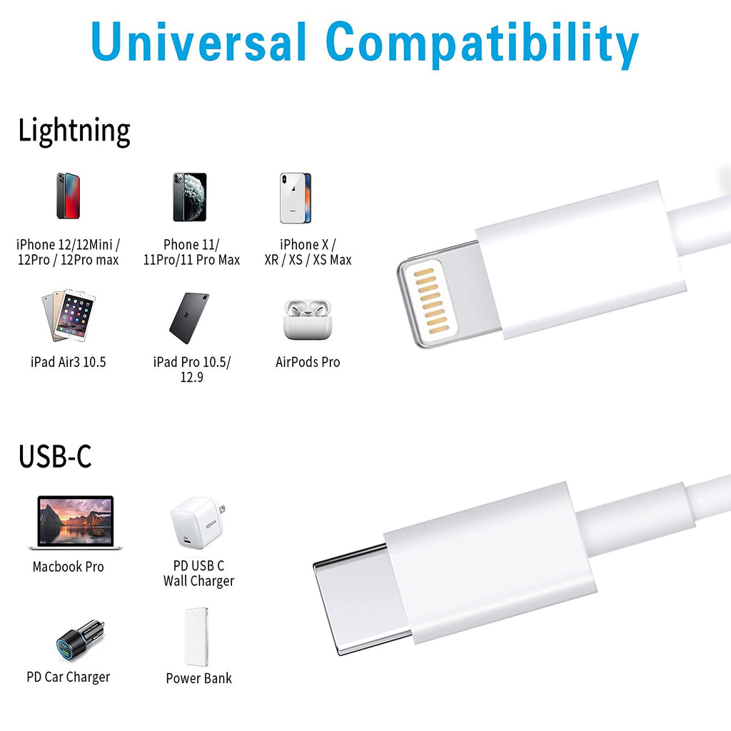 USB C to Lightning Cable 3Pack 3FT [MFi Certified] iPhone Fast Charger Cable USB-C Power Delivery Charging Cord for iPhone 14/13/12/12 PRO Max/12 Mini/11/11PRO/XS/Max/XR/X/8/8Plus/iPad, White