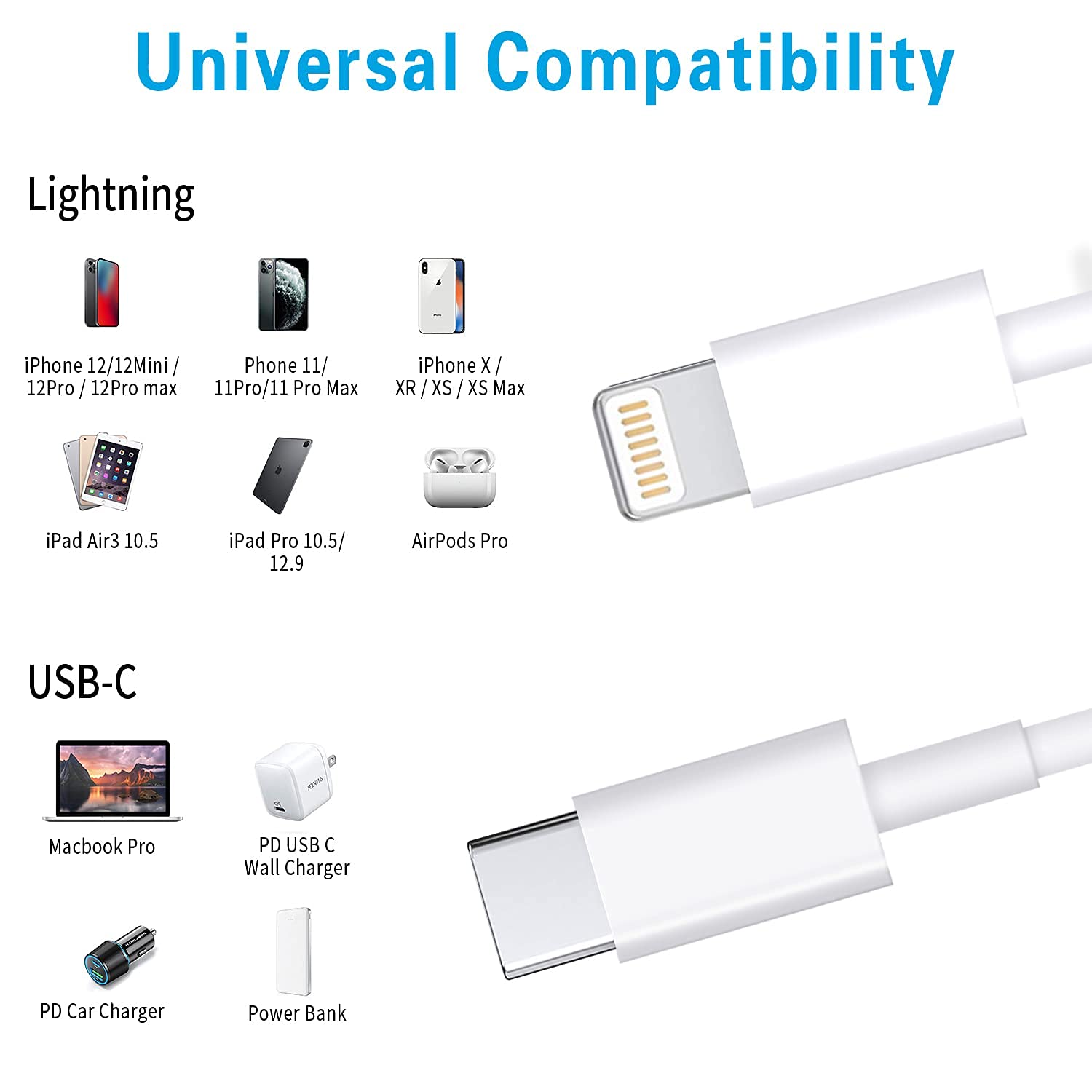USB C to Lightning Cable 3Pack 3FT [MFi Certified] iPhone Fast Charger Cable USB-C Power Delivery Charging Cord for iPhone 14/13/12/12 PRO Max/12 Mini/11/11PRO/XS/Max/XR/X/8/8Plus/iPad, White