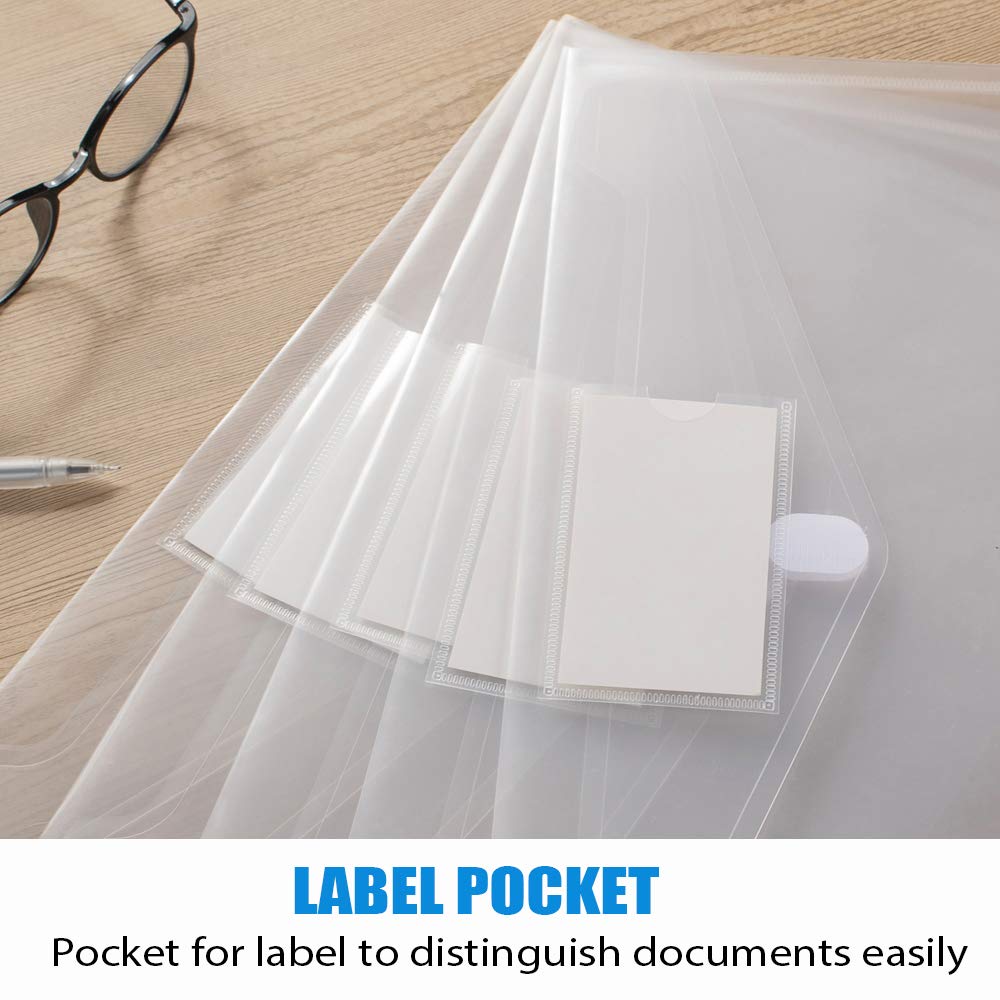 Sooez 5 Pack Plastic Envelopes Poly Envelopes, Clear Document File Folders US Letter A4 Size File Envelopes with Label Pocket for School Home Work Office Organization, Clear