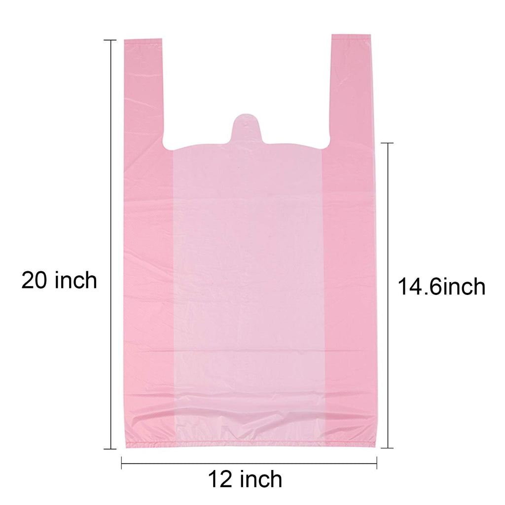 LazyMe T Shirt Bags, Bolsas De Plastico Para Negocio,12x20 Inches Plastic Shopping Bags with Handles for Grocery, Business, Restaurant Use (Pink 100pcs)