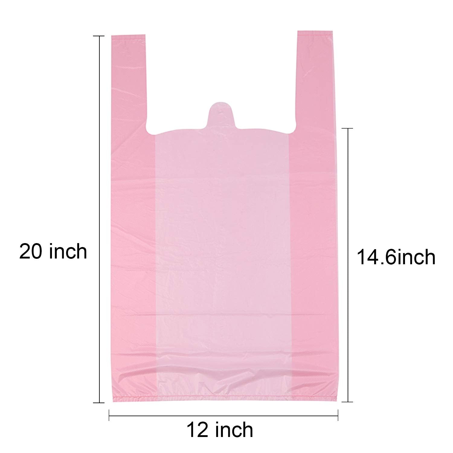 LazyMe T Shirt Bags, Bolsas De Plastico Para Negocio,12x20 Inches Plastic Shopping Bags with Handles for Grocery, Business, Restaurant Use (Pink 100pcs)