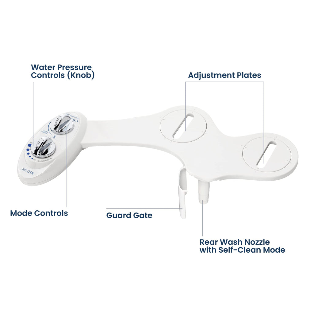 LUXE Bidet NEO 120 - Single Nozzle, Self-Cleaning, Non-Electric Bidet Attachment for Toilet Seat, Adjustable Water Pressure, Rear Wash (Blue)