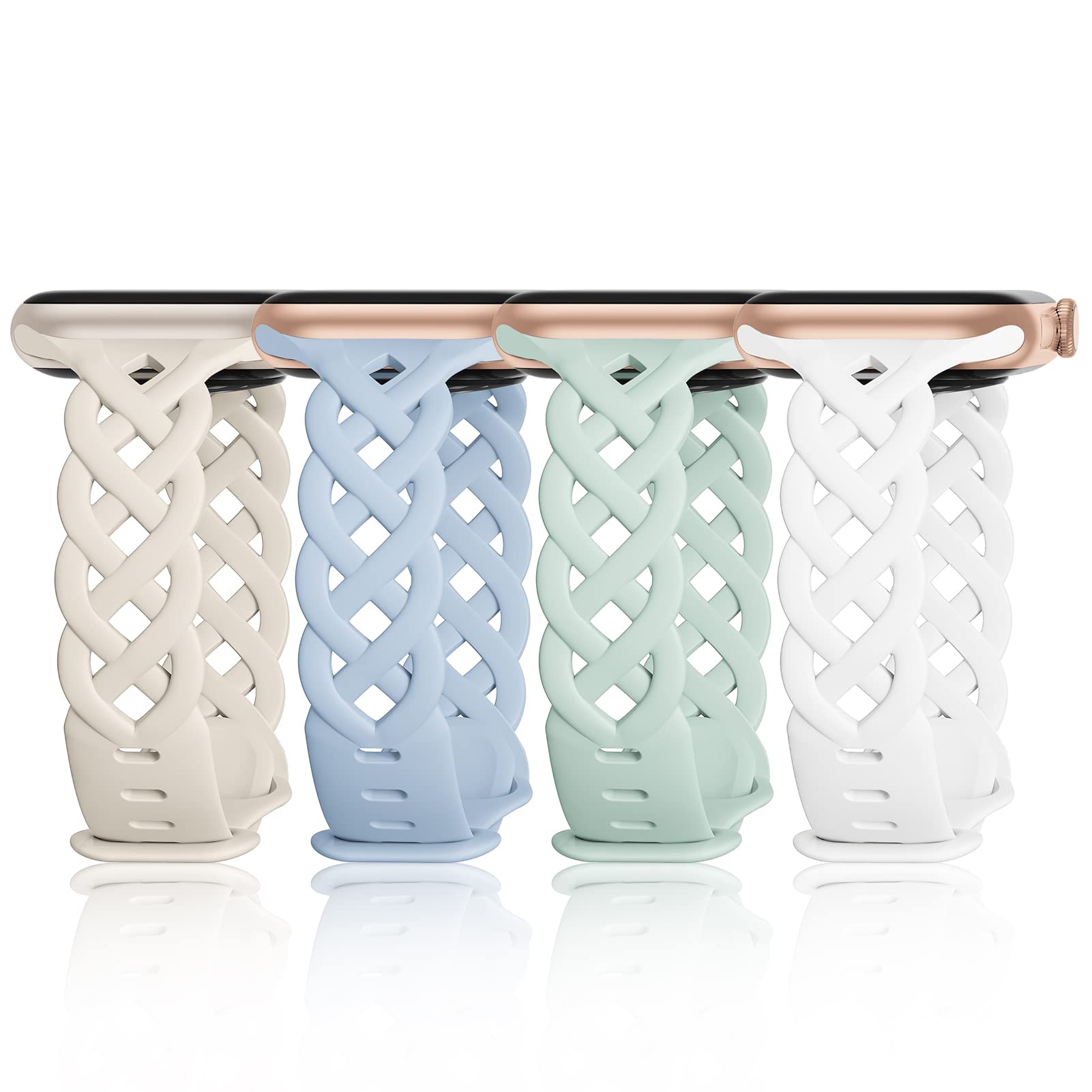 Slim Silicone Bands Compatible with Apple Watch Band 40mm 38mm 41mm 44mm 45mm 46mm 49mm 42mm Women Floral Breathable Braided Lace Thin Sport Strap Replacement Wristbands iWatch SE Series 11 10 9 8 7 6 5 4 3 ultra 2