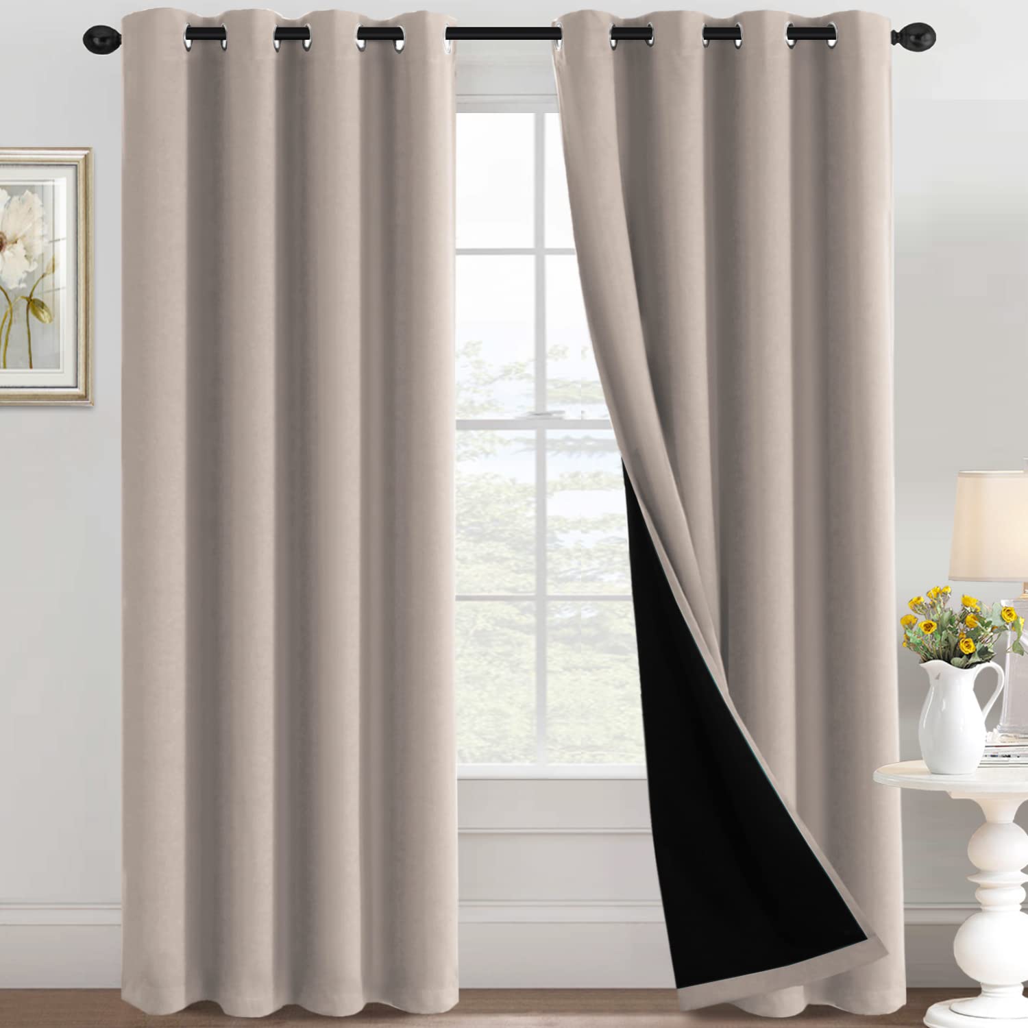 H.VERSAILTEX 100% Blackout Curtains Thermal Insulated Full Blackout Curtains for Living Room Energy Efficiency Window Drapes for Bedroom with Black Liners 1 Panel, 52x63 Inch, Burgundy