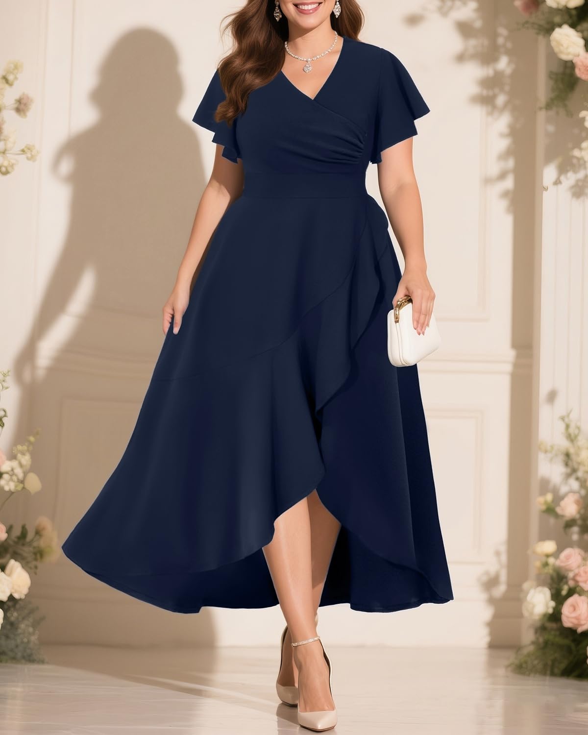 Pinup Fashion Women Plus Size Dresses Wedding Guest - Formal Cocktail Wrap High Low Long Dress