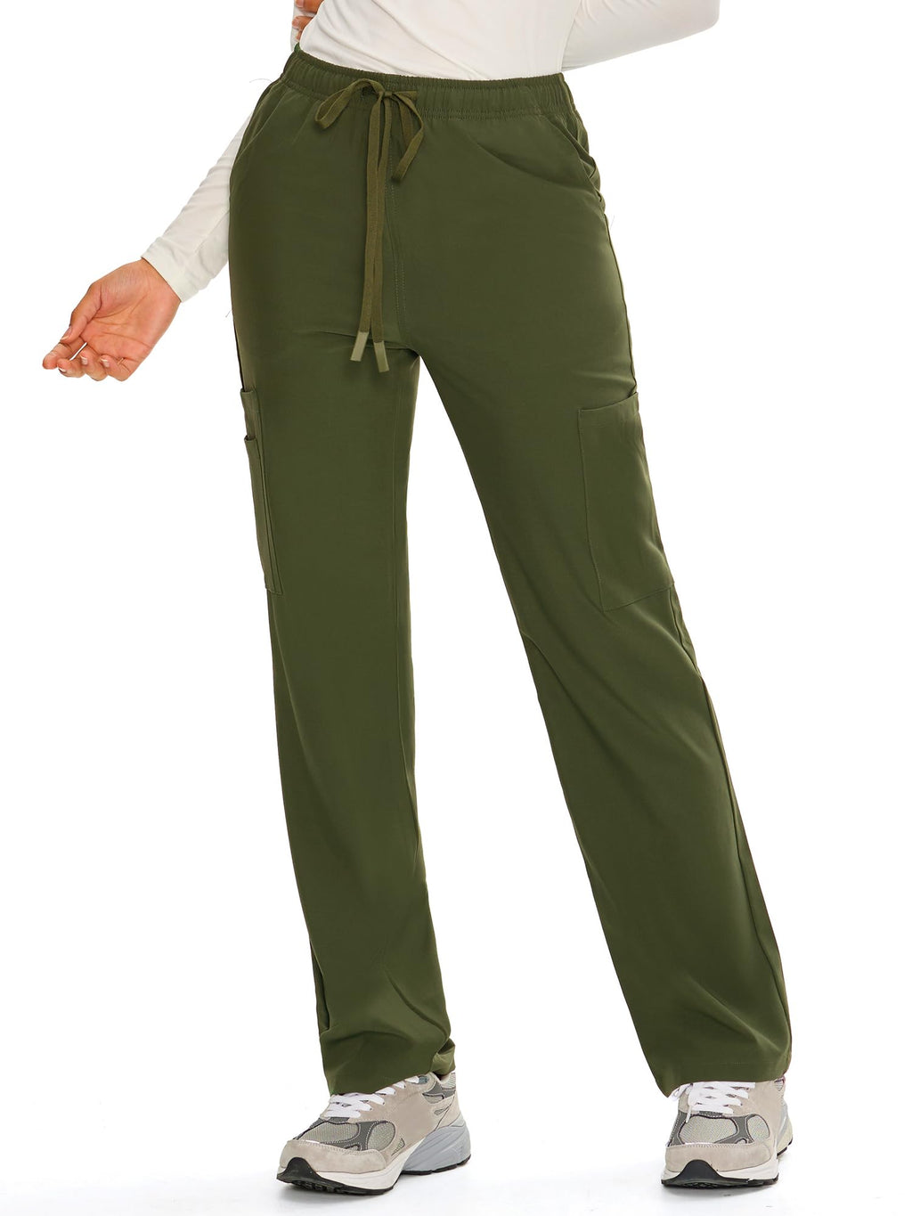 COZYFIT Straight Leg Scrub Pants for Women, Drawstring Soft Stretch, Anti-Wrinkle Women's Scrub Pants with 6 Pockets