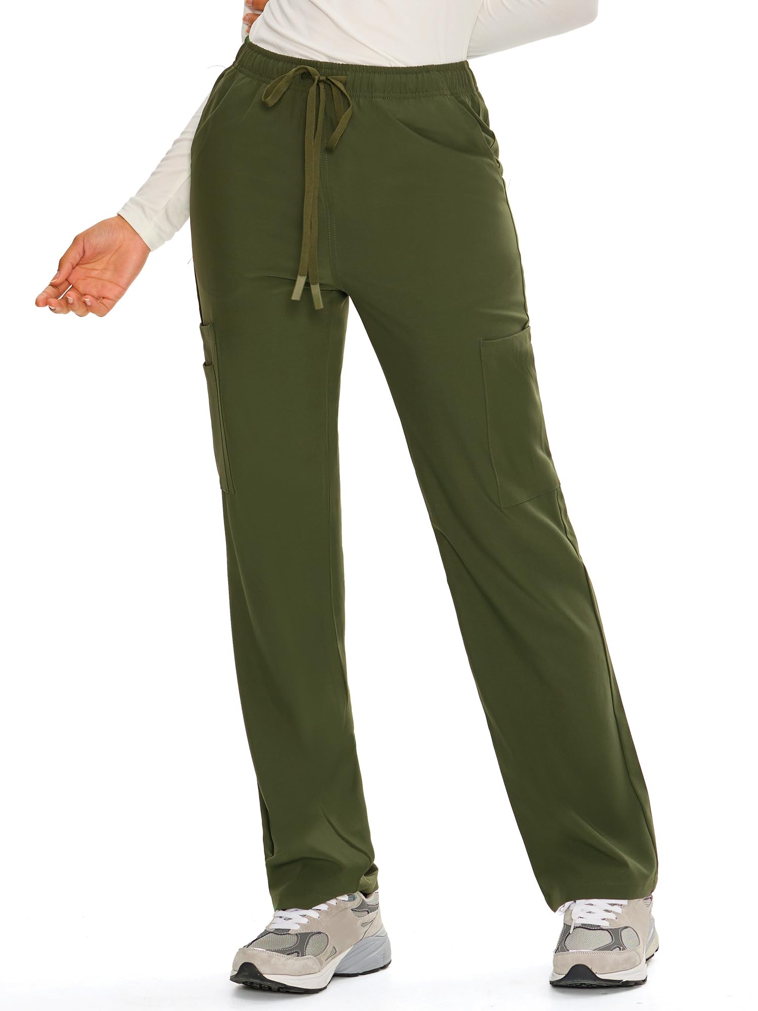 COZYFIT Straight Leg Scrub Pants for Women, Drawstring Soft Stretch, Anti-Wrinkle Women's Scrub Pants with 6 Pockets