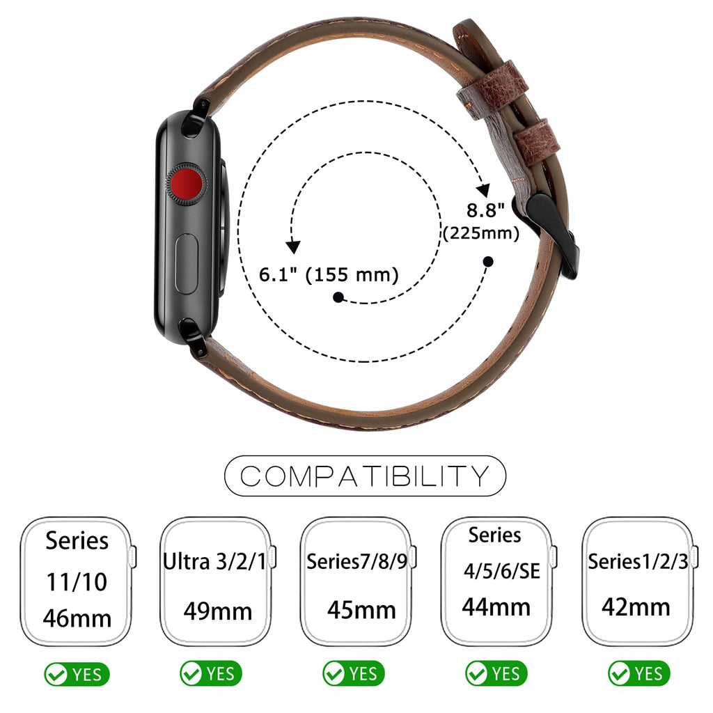 Tasikar Bands Compatible with Apple Watch Band 42mm (Series11/10) 41mm 40mm 38mm Men Genuine Leather Replacement Bands Compatible with Apple Watch SE Series 11 10 9 8 7 6 5 4 3, Black