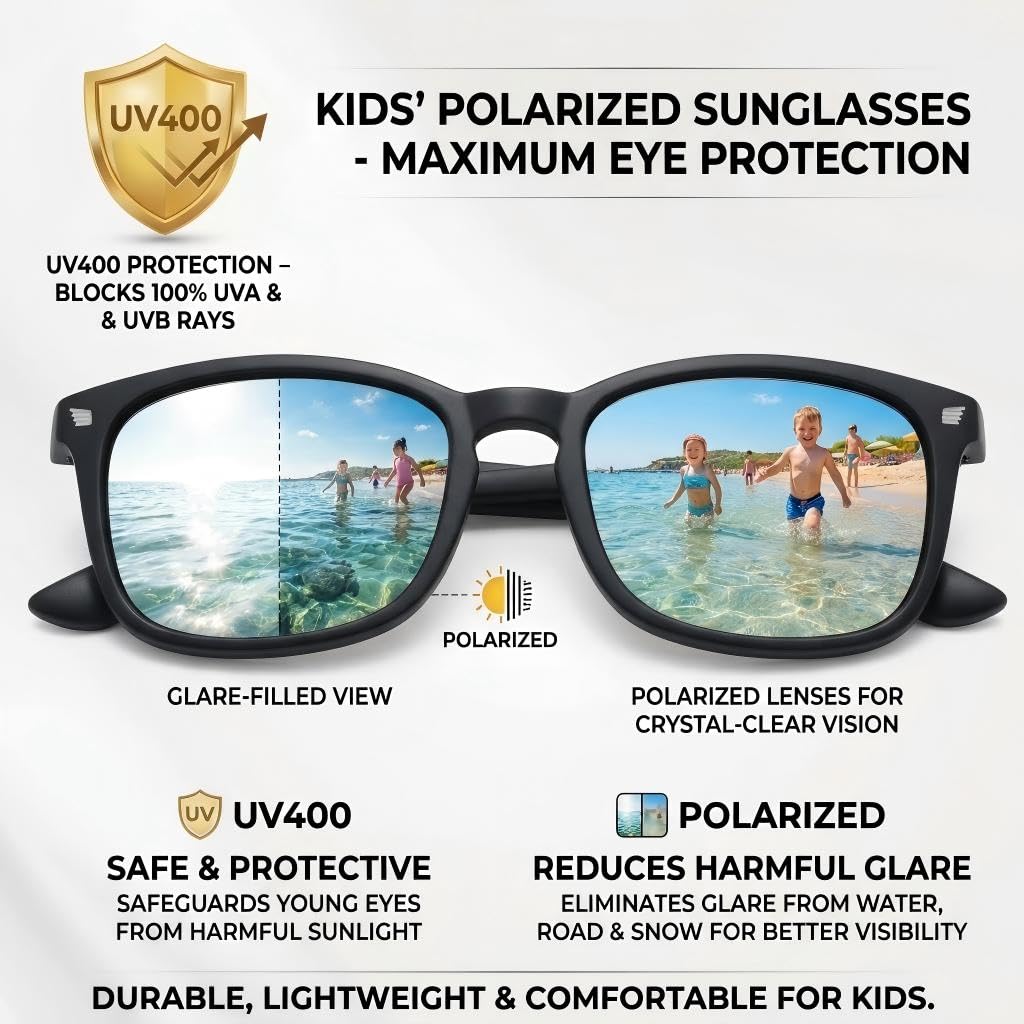 COASION Polarized Kids Sunglasses UV 400 Protection for Girls Boys Classic Retro Style Toddler Shades Age 3-12