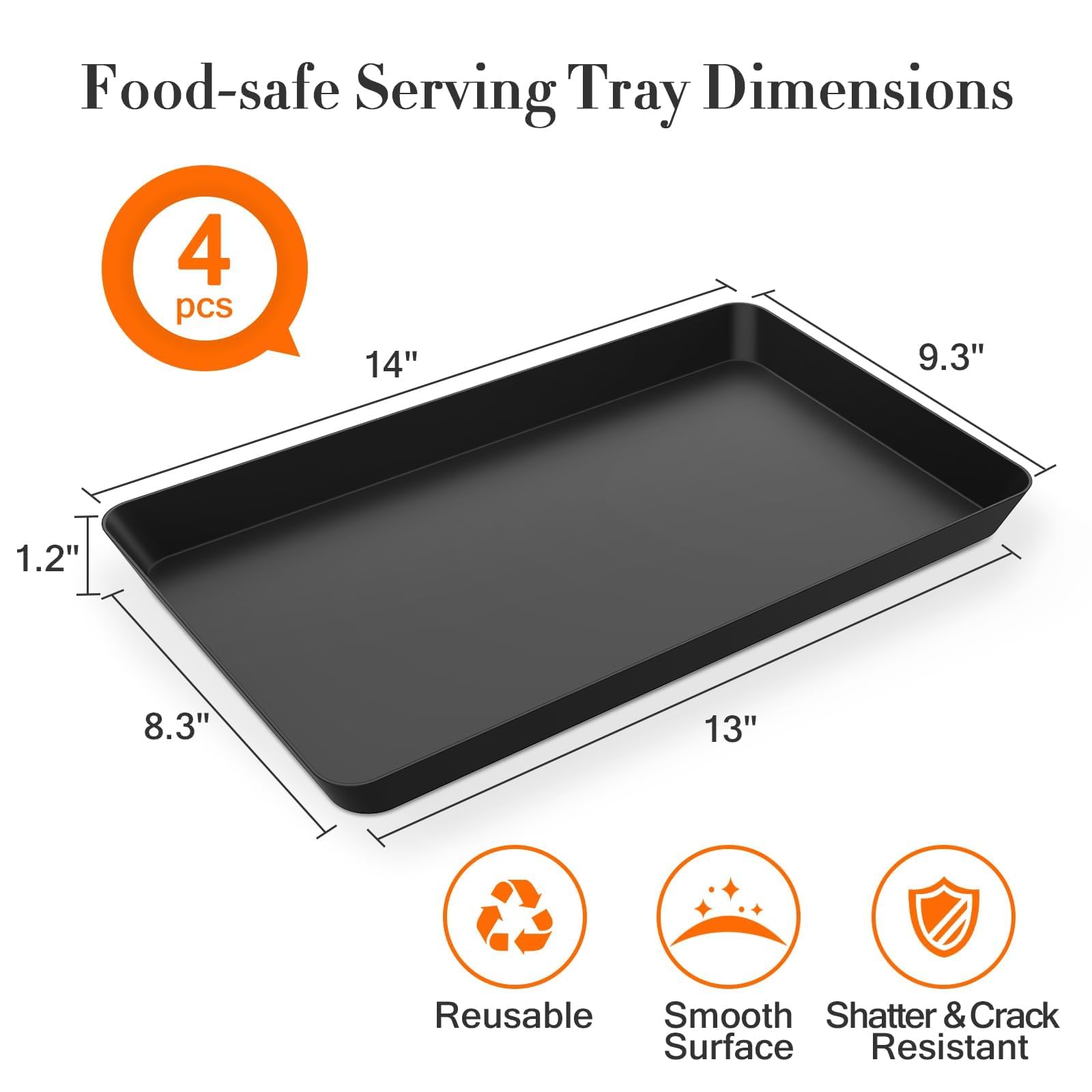 WOWBOX 4 pcs Serving Tray for Entertaining, Serving Platters for Snacks, Fruit, Cookies, Dessert, Reusable Plastic Trays for Serving Food, (White, Black, Green, Red)