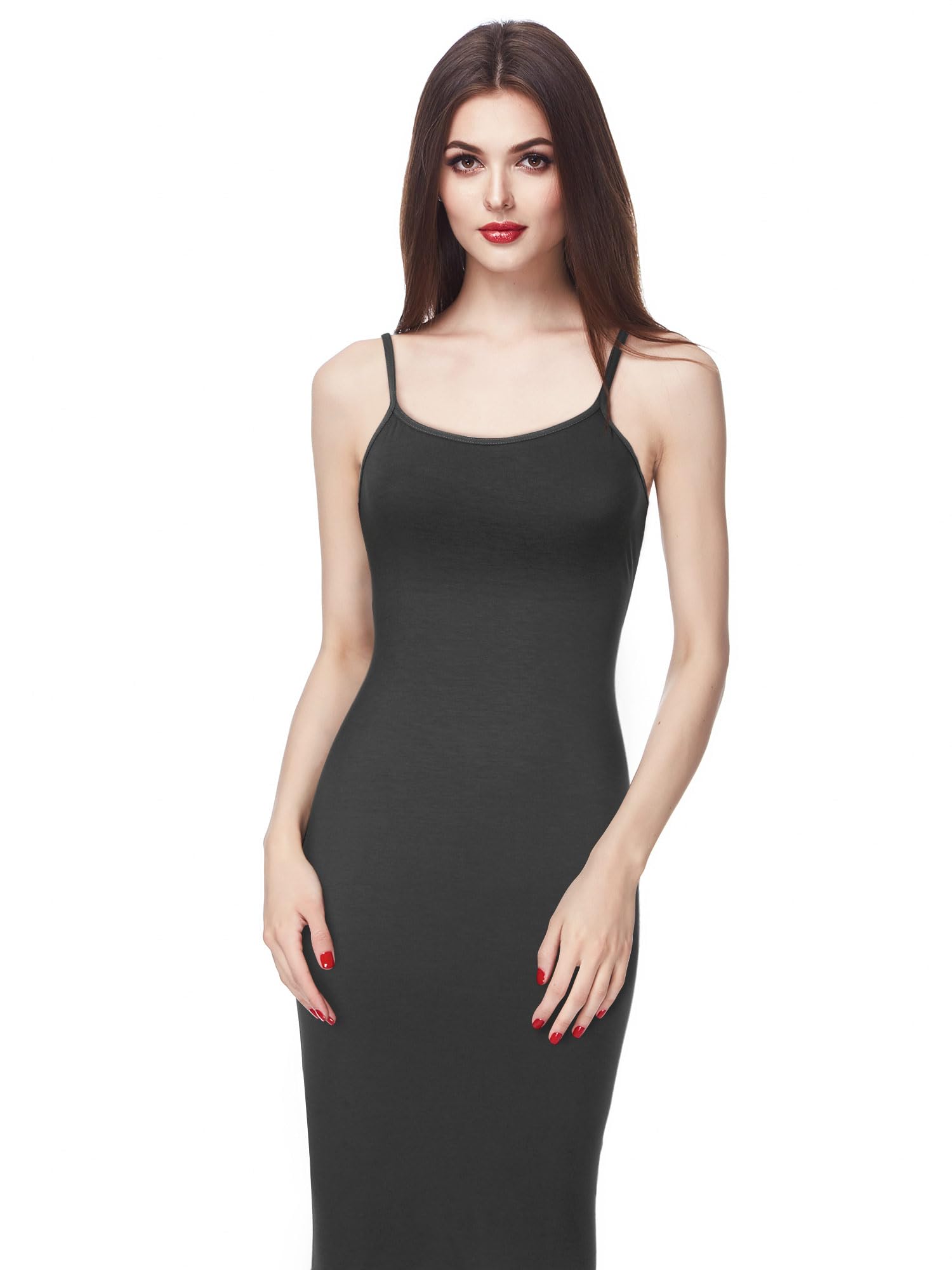 WILLBOND 3 Pieces Women's Basic Cami Long Tanks Dress Spaghetti Strap Slips for Under Dresses, Long Camisoles for Layering