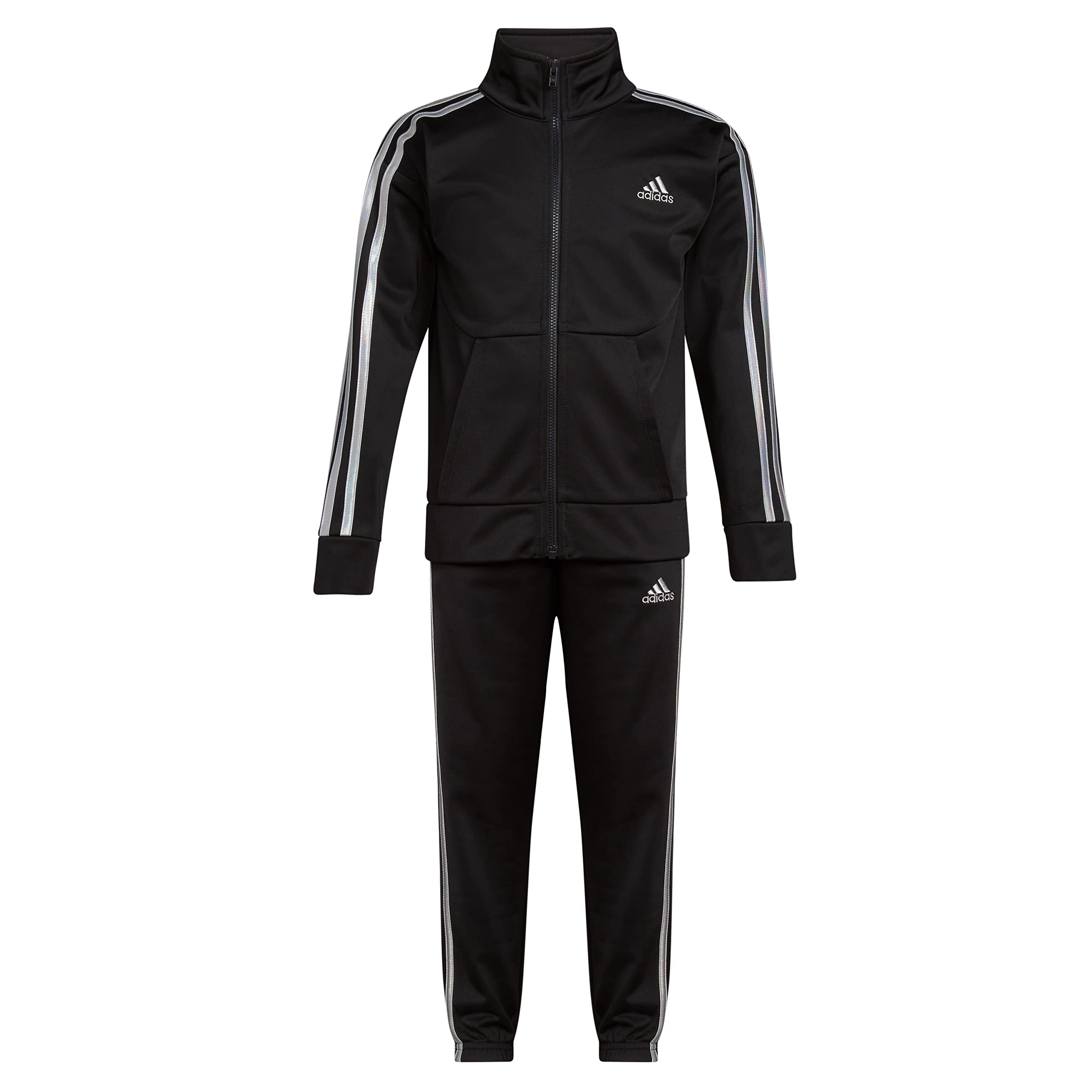 adidas Little Girl's Zip Front Classic Tricot Jacket and Joggers Set