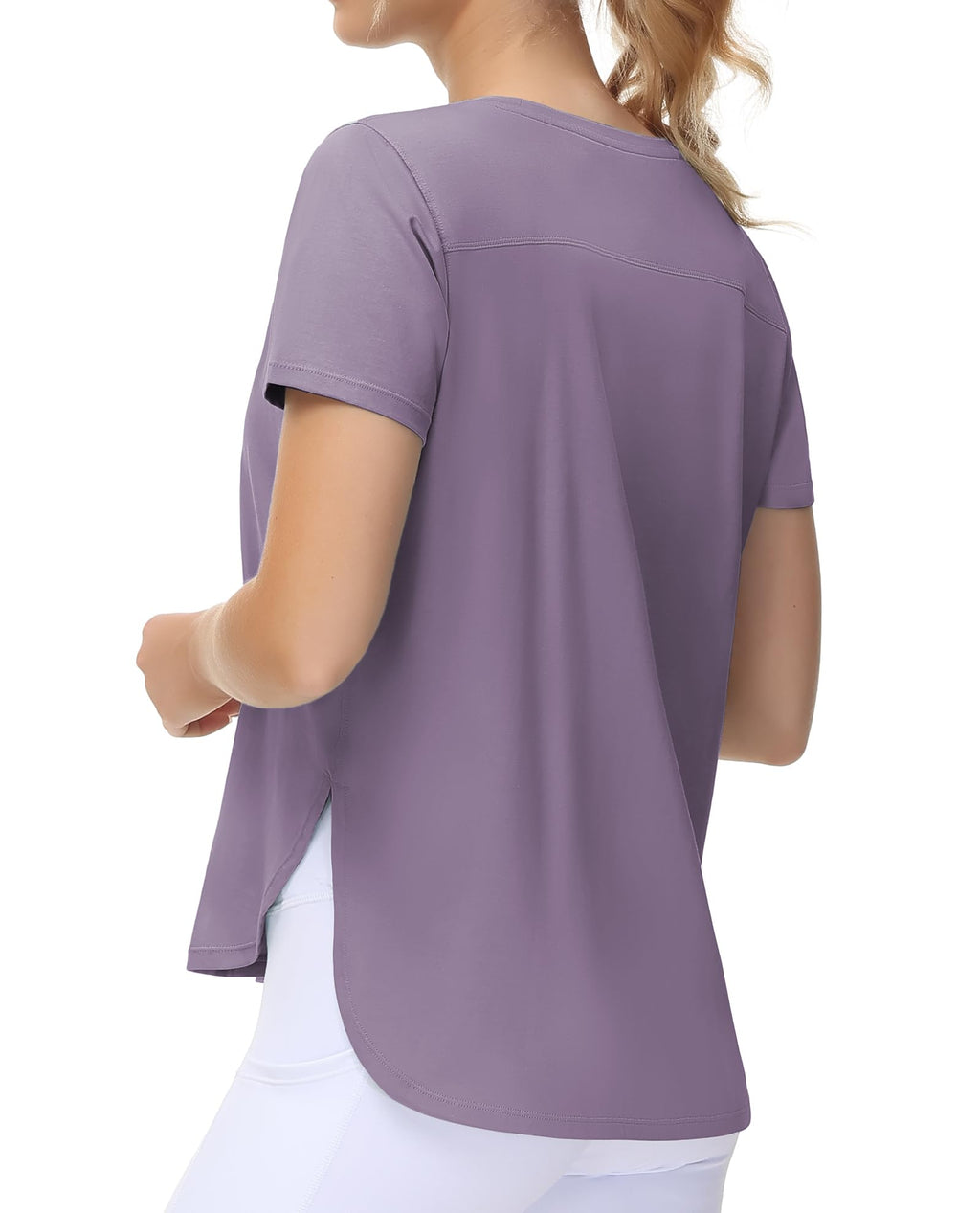 THE GYM PEOPLE Women's Workout T-Shirts Loose Fit Short Sleeve Cotton Running Basic Tee Tops with Split Hem