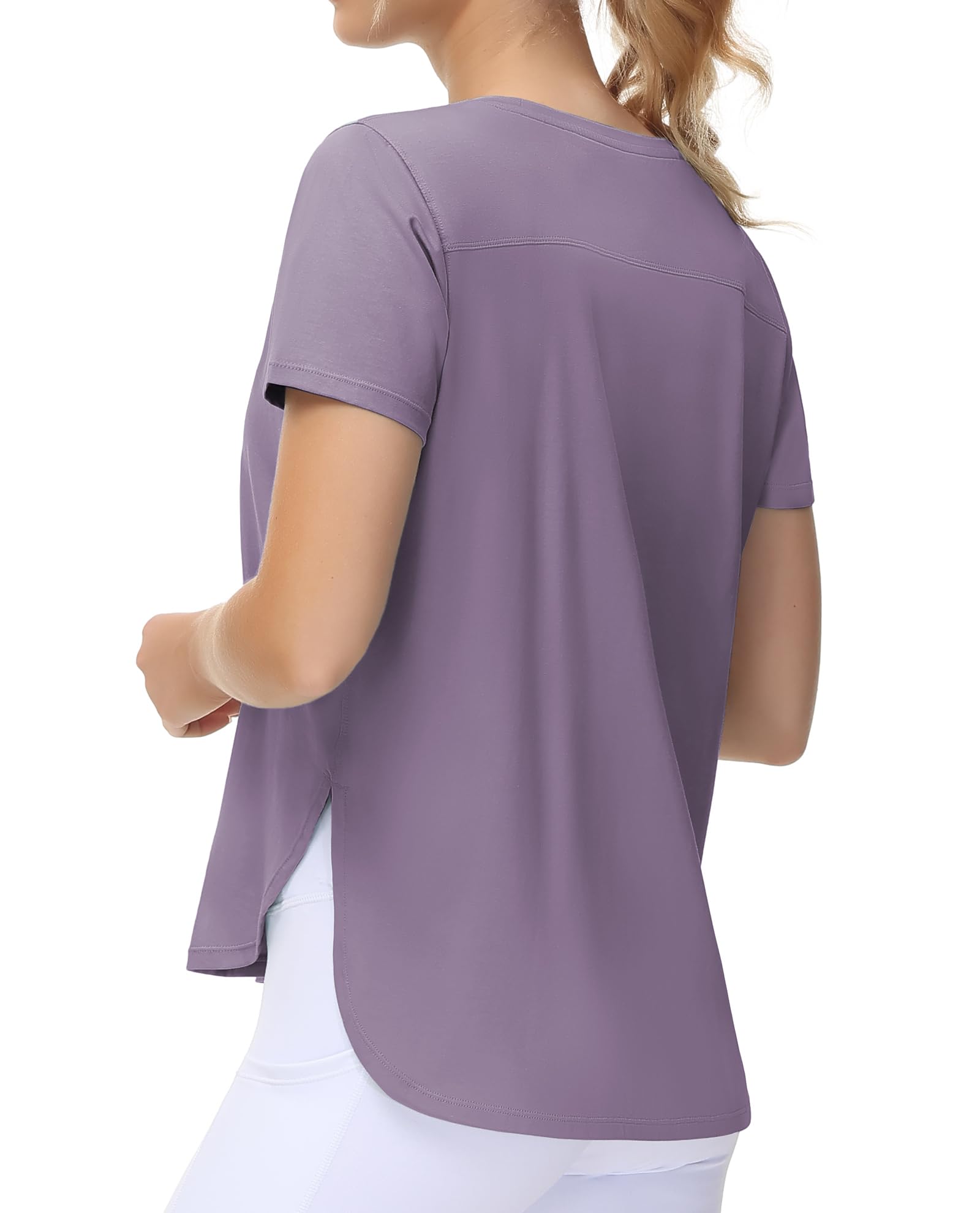 THE GYM PEOPLE Women's Workout T-Shirts Loose Fit Short Sleeve Cotton Running Basic Tee Tops with Split Hem
