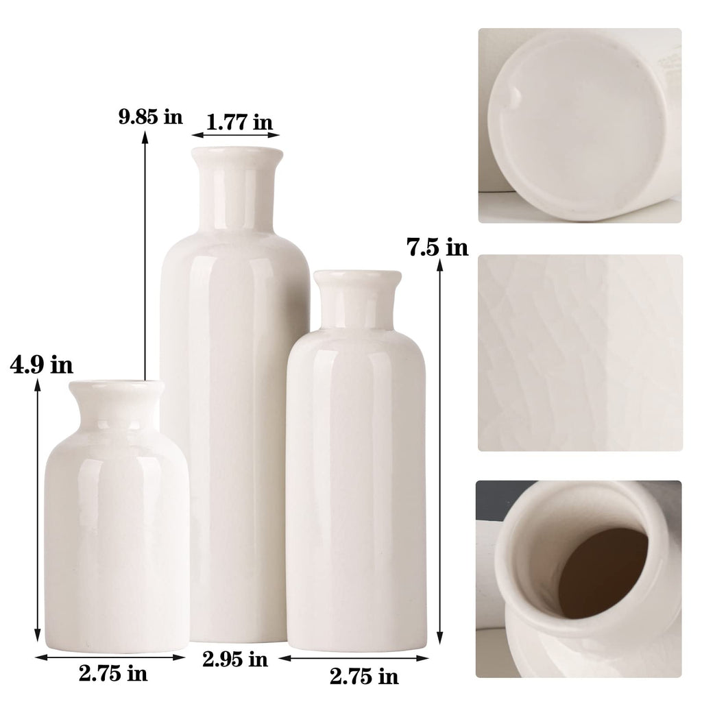 Ceramic Vase Set - 3 Ceramic Small Vases, Farmhouse Country Flower Vase Home Decor, Living Room Decoration, Table Decoration, Fireplace Decor, and Entrance Decorations Centerpieces
