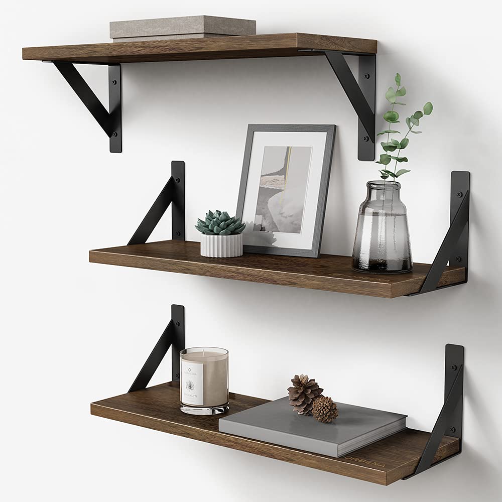 Forbena 12 Inch Deep Floating Shelves for Wall, Wide Black Wall Mounted Shelves for Bedroom Office Books Plants, Large Hanging Shelf for Living Room Bathroom Kitchen Closet Pantry Storage (3-Pack)