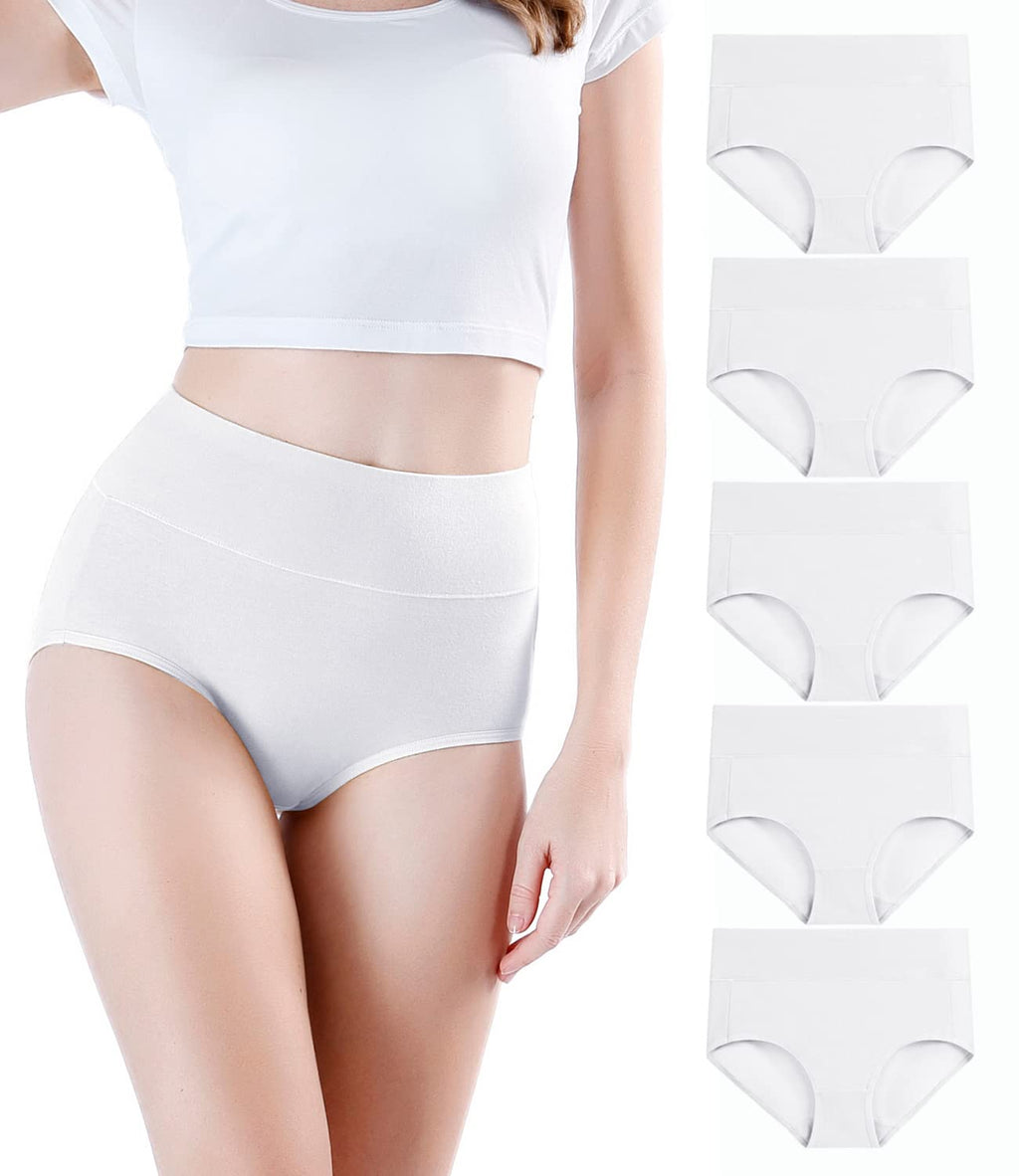 wirarpa Women's High Waisted Cotton Briefs Ladies Underwear Regular & Plus Size Panties 5 Pack