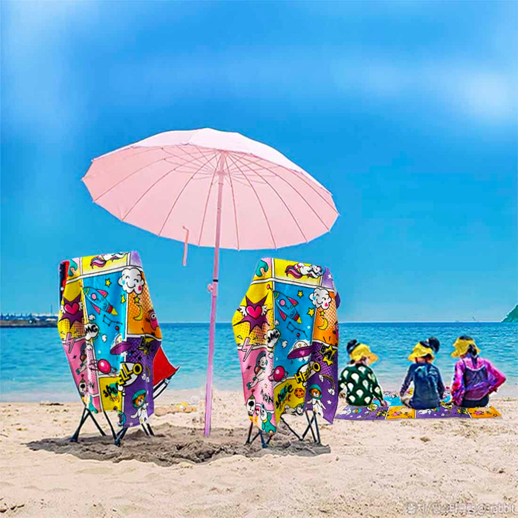 Kids Beach Towel Velour Terry Blanket Throw 100% Cotton Super Soft Absorbent 25.5X51 inches for Bath Swimming Sports Camping Holiday Picnic, Bus Coconut Parasol Lounge Audio Player.