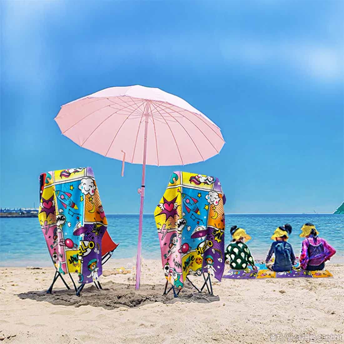 Kids Beach Towel Velour Terry Blanket Throw 100% Cotton Super Soft Absorbent 25.5X51 inches for Bath Swimming Sports Camping Holiday Picnic, Bus Coconut Parasol Lounge Audio Player.