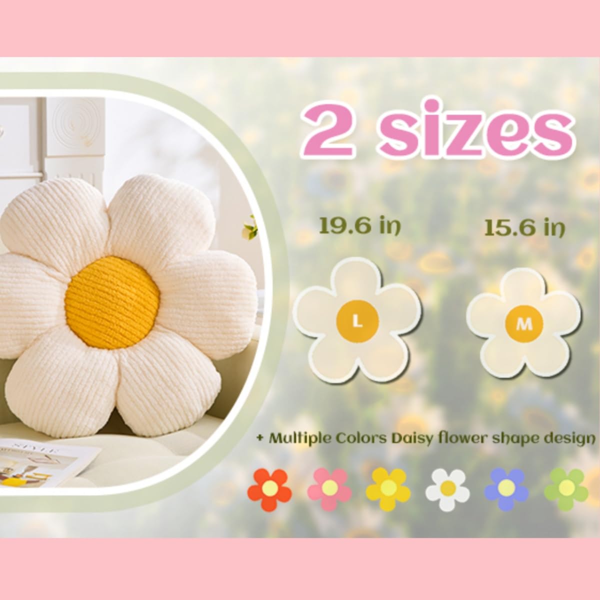 Flower Pillow, Blue Throw Pillows Cute Daisy Decorative Pillow Cushion Seating Home Decorative for Bed, Sofa, Couch