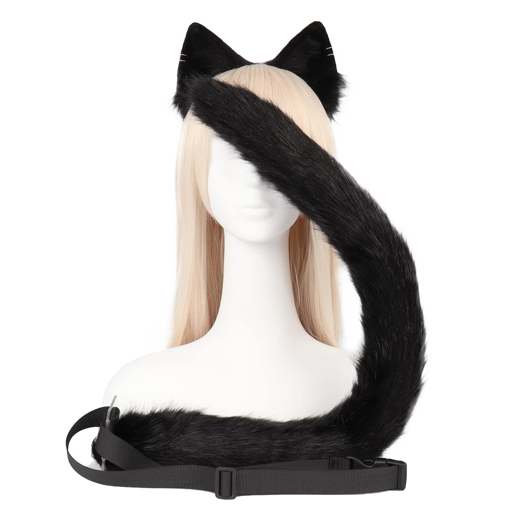 QinRuan Animal Cosplay Costume Accessories Furry Faux Fur Cat Ears Headband and Fox Tail Set Halloween Accessory