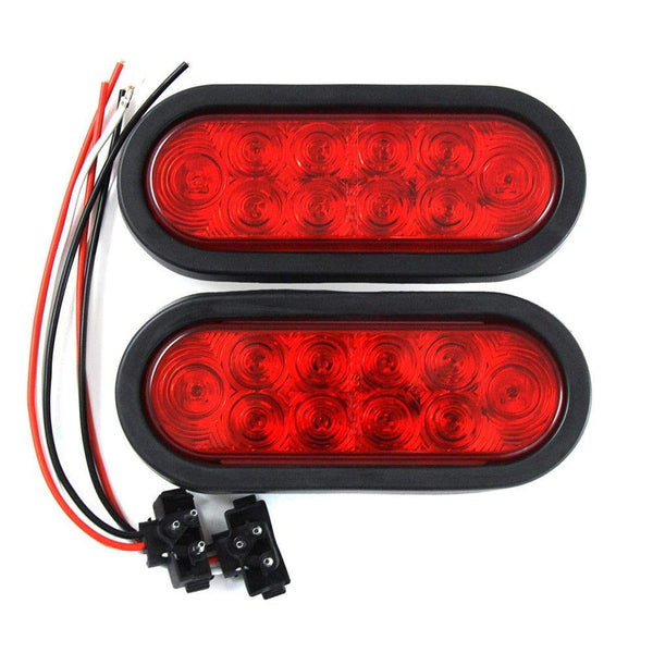(2)6" Oval Red Trailer Truck waterproof Sealed Stop/Turn/brake Tail Lights