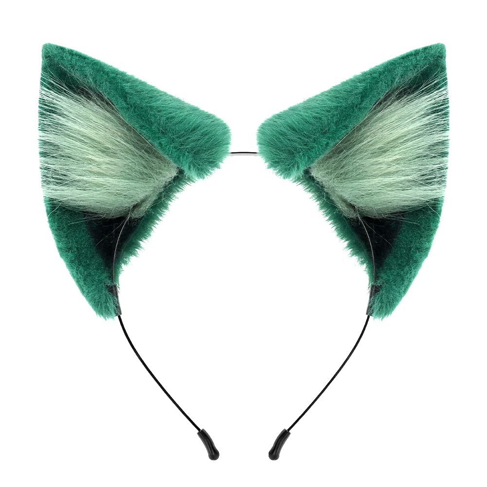 QinRuan Animal Cosplay Costume Accessories Furry Faux Fur Cat Ears Headband and Fox Tail Set Halloween Accessory